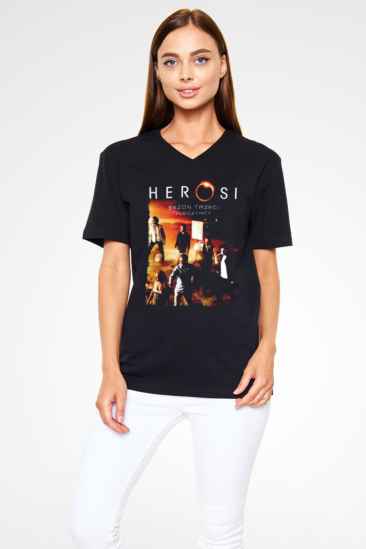 Heroes Siyah Unisex V Yaka Tişört