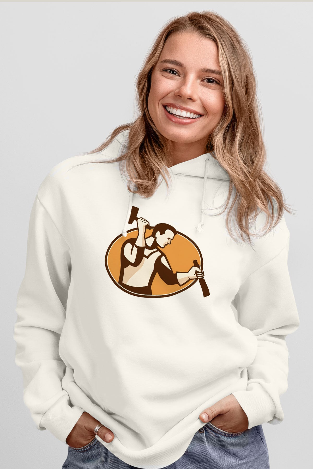Heykeltıraş Beyaz Unisex Kapüşonlu Sweatshirt