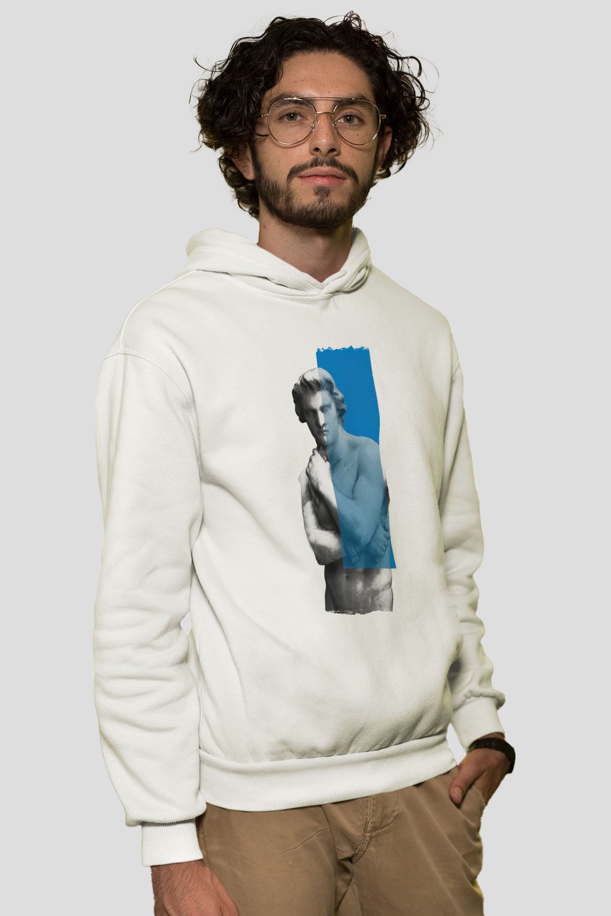 Heykeltıraş Beyaz Unisex Kapüşonlu Sweatshirt
