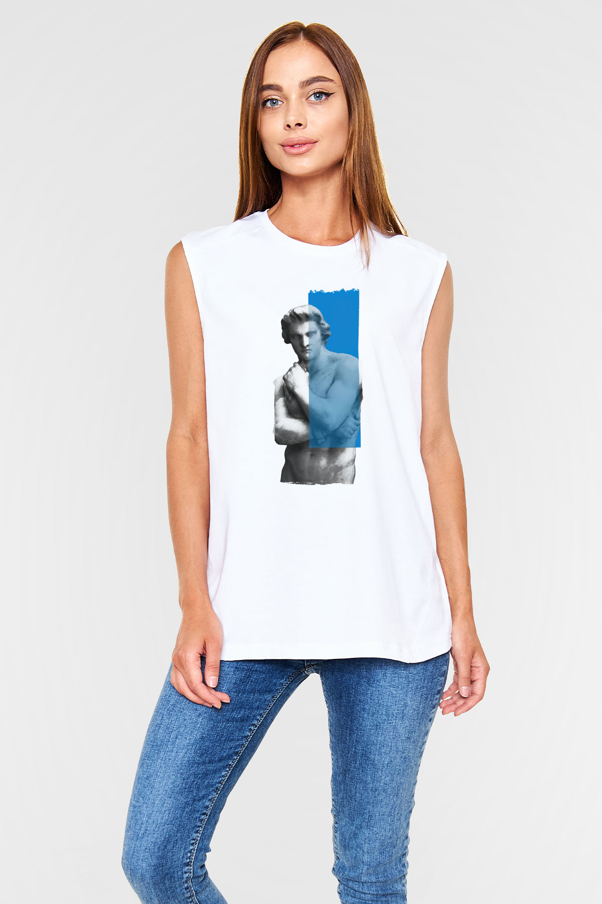Heykeltıraş Beyaz Unisex Kolsuz Tişört