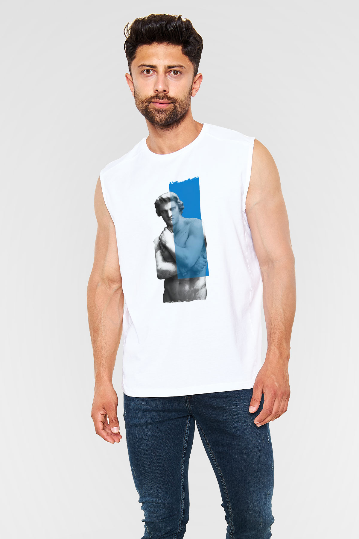 Heykeltıraş Beyaz Unisex Kolsuz Tişört