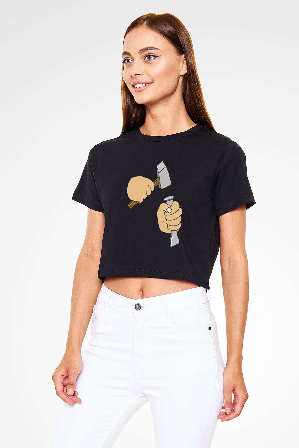 Heykeltıraş Siyah  Crop Top Tişört