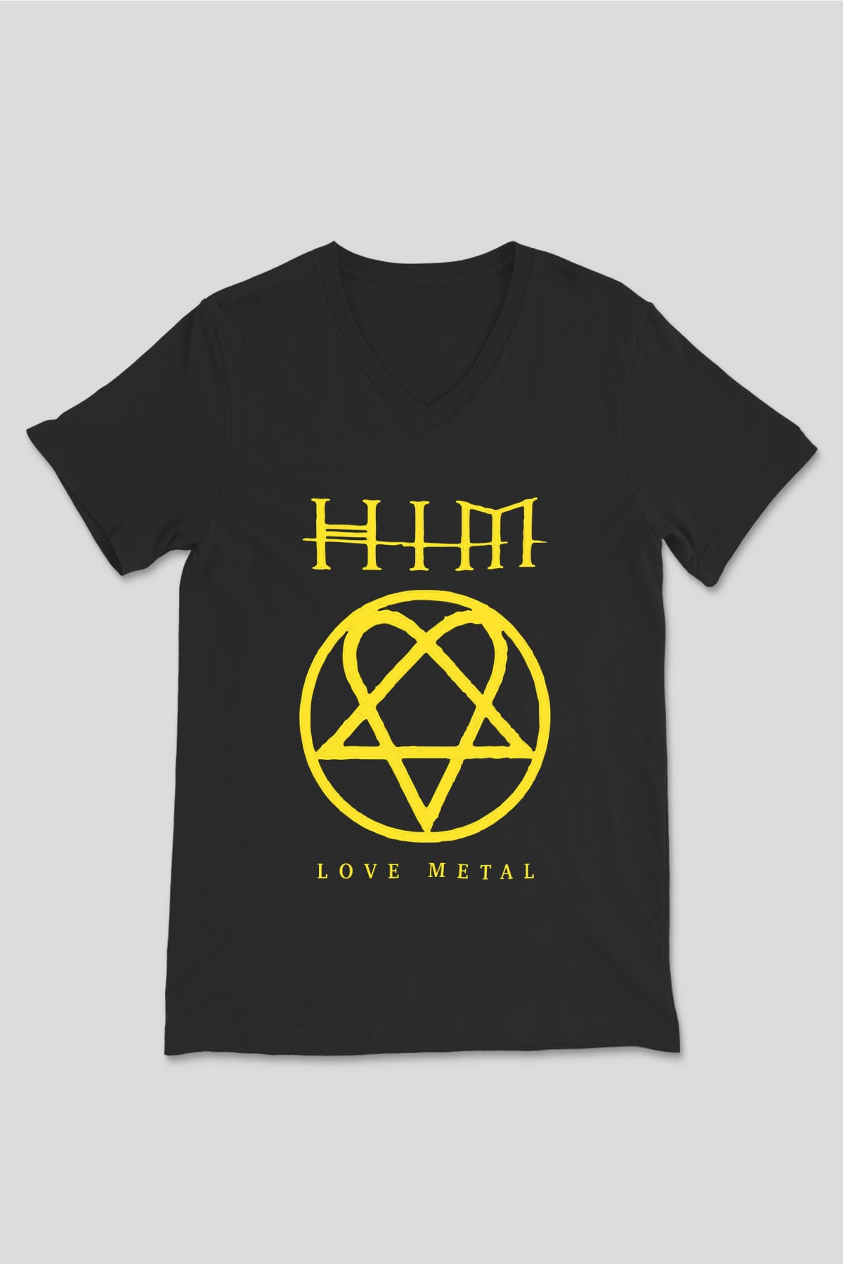 HIM Siyah Unisex V Yaka Tişört T-Shirt