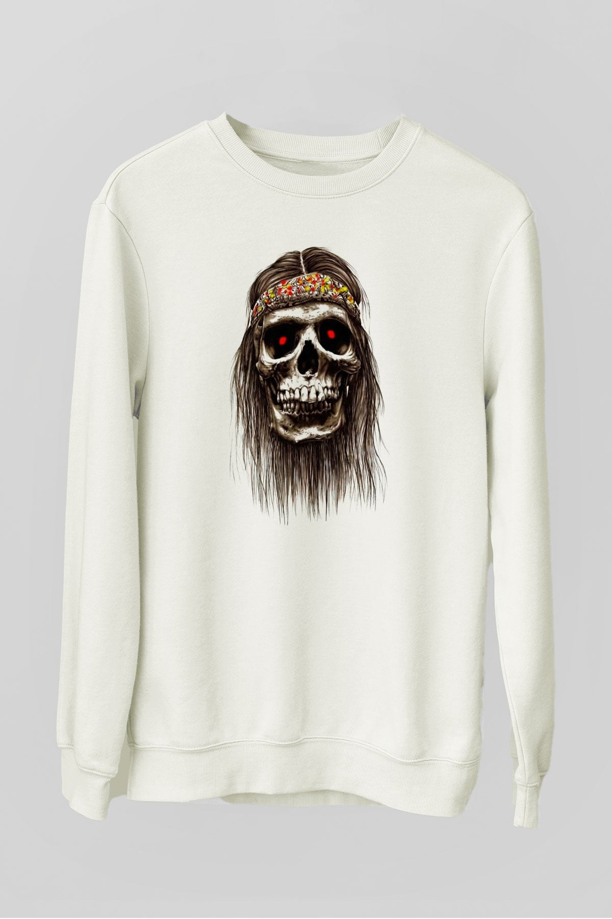 Hippi Kurukafa Baskılı Unisex Beyaz  Sweatshirt
