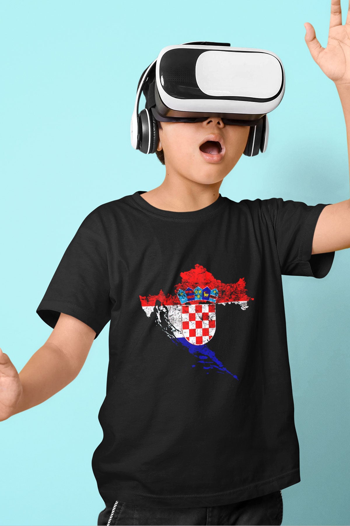 Hırvatistan Baskılı Siyah Unisex Çocuk Tişört