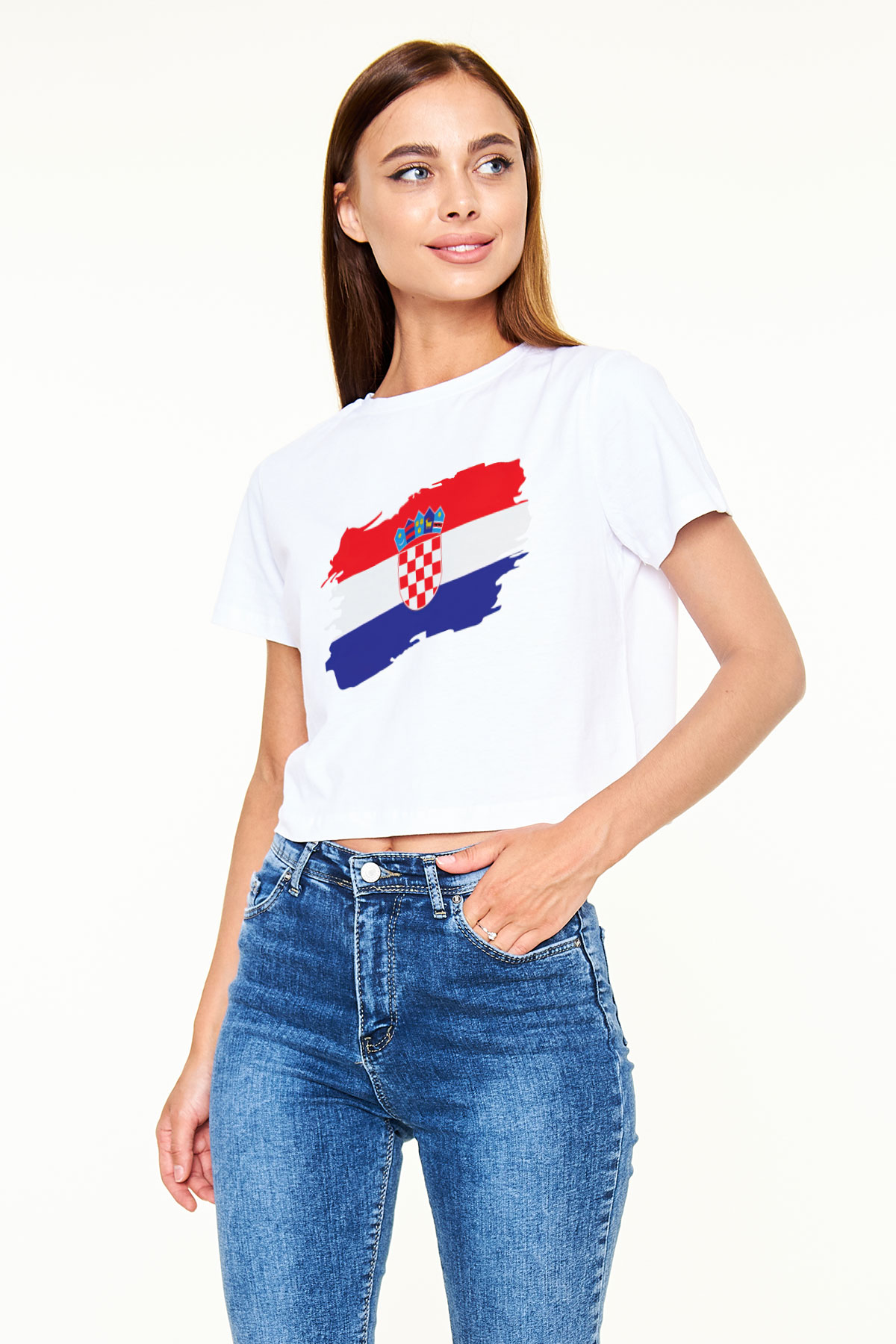 Hırvatistan Beyaz Croptop Tişört