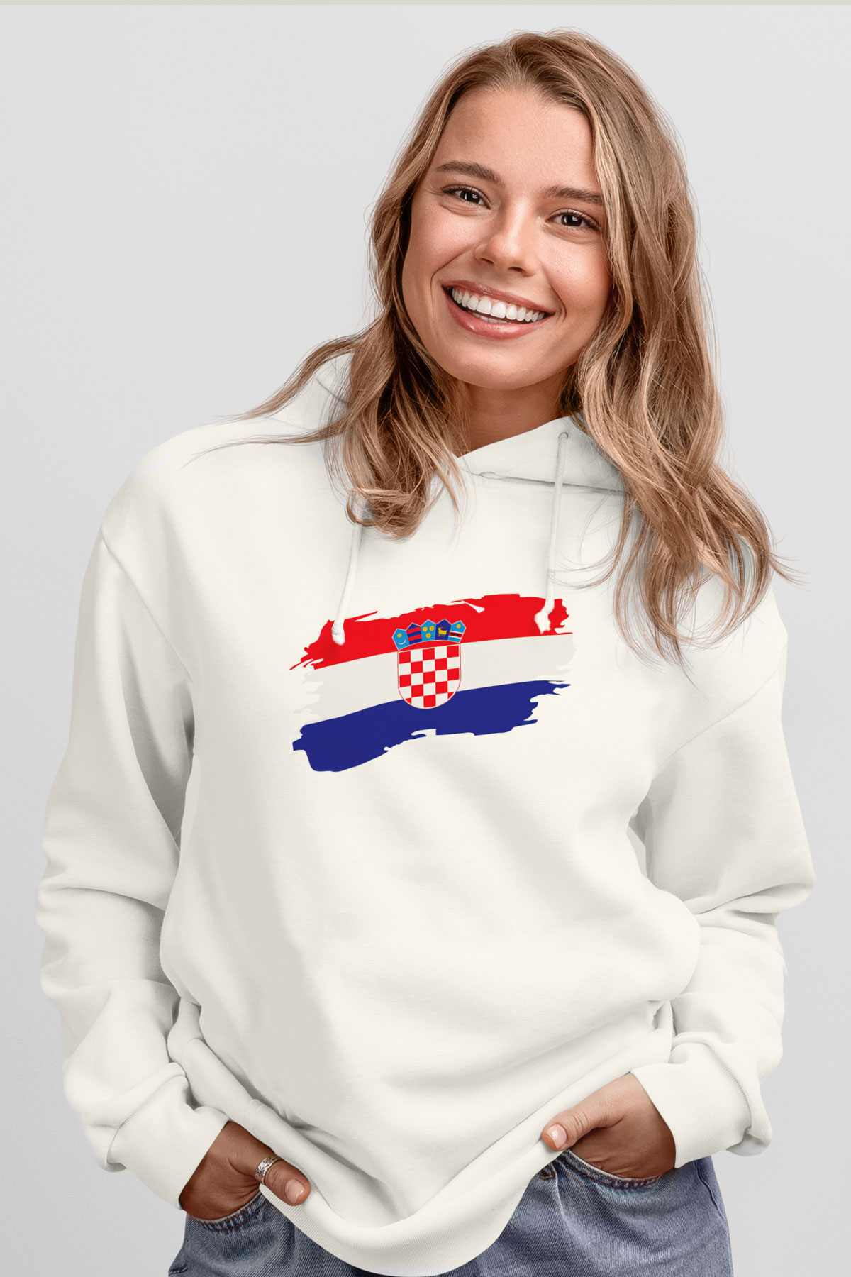 Hırvatistan Beyaz Unisex Kapşonlu Sweatshirt