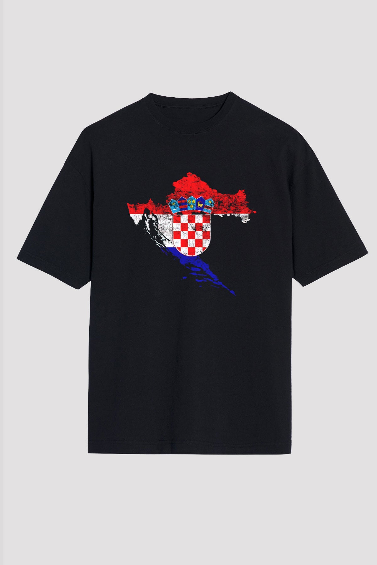 Hırvatistan Siyah Unisex Oversize Tişört T-Shirt