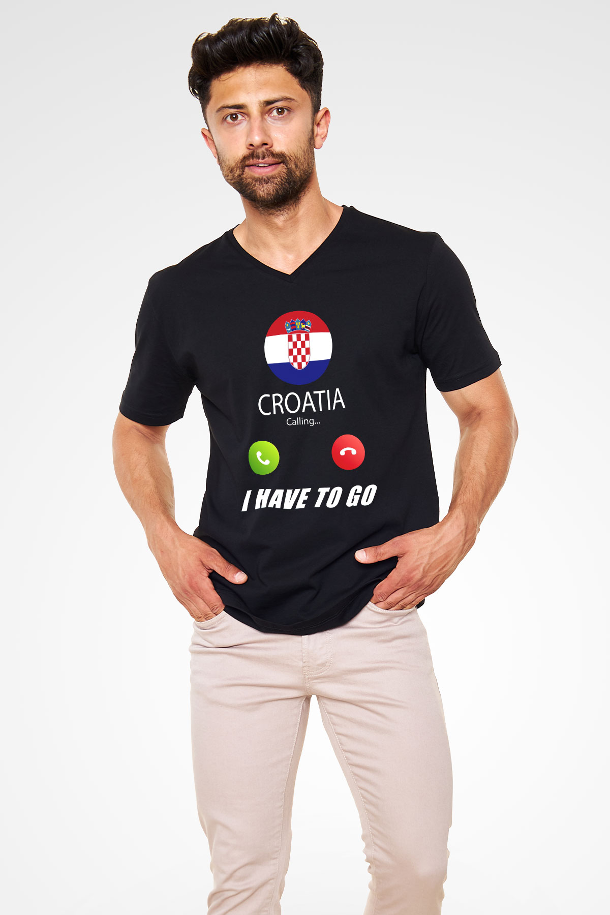 Hırvatistan Siyah Unisex V Yaka Tişört