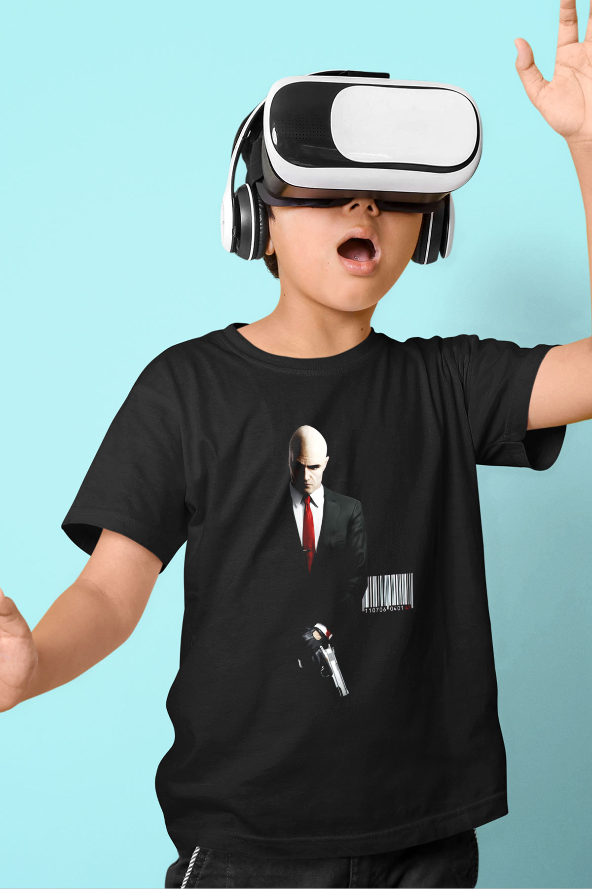 Hitman Baskılı Siyah Unisex Çocuk Tişört