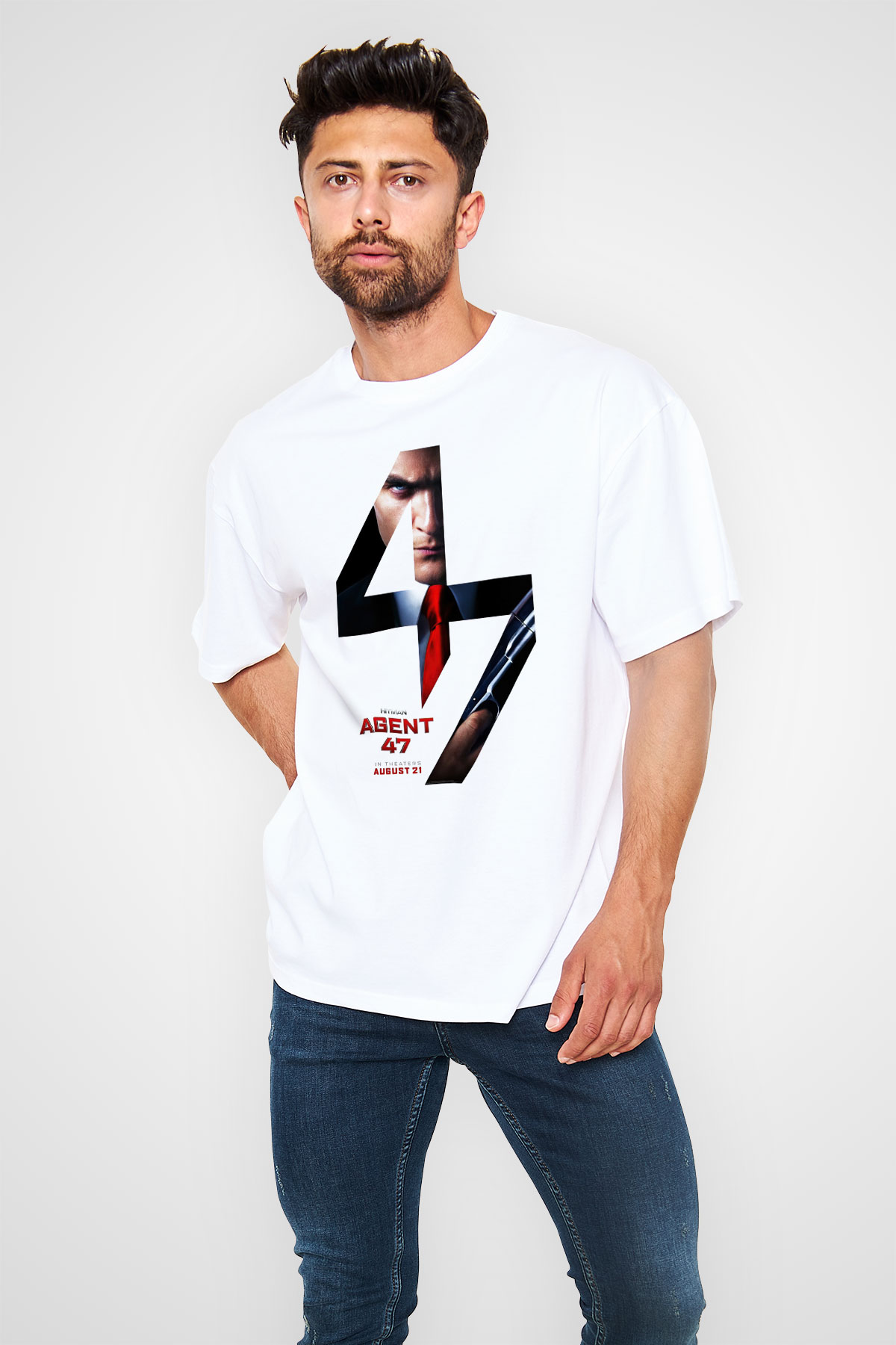 Hitman Beyaz Unisex Oversize Tişört T-Shirt