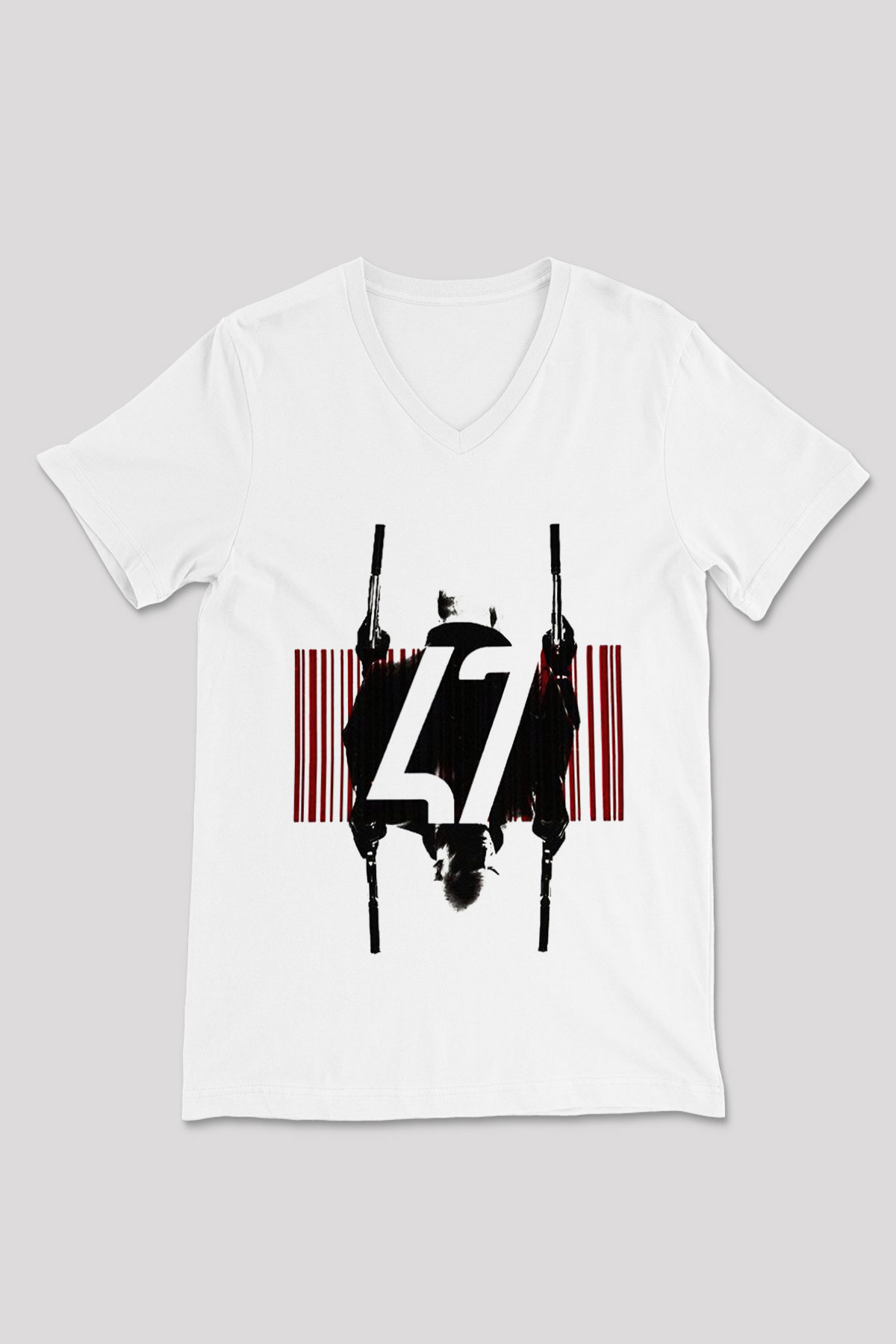 Hitman Beyaz Unisex V Yaka Tişört T-Shirt