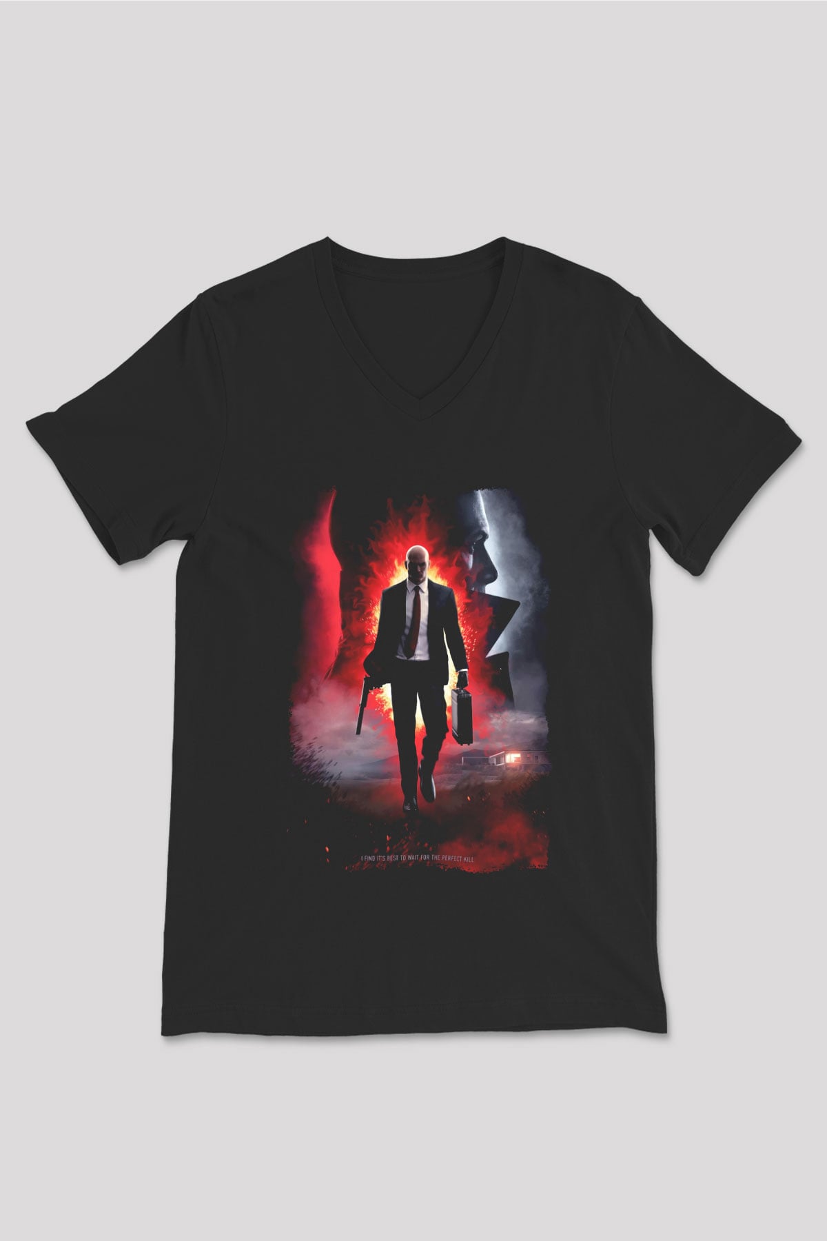 Hitman Siyah Unisex V Yaka Tişört