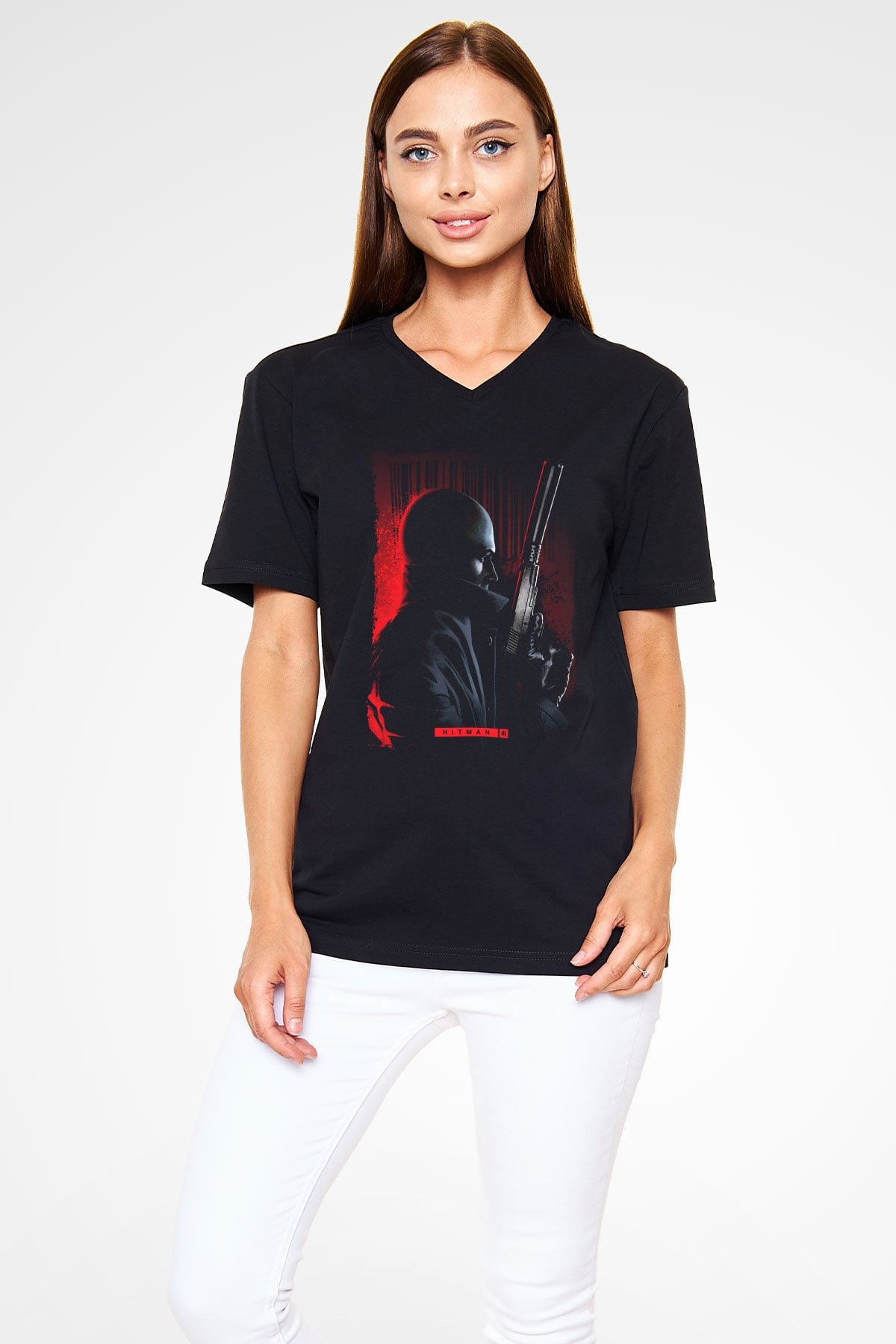 Hitman Siyah Unisex V Yaka Tişört