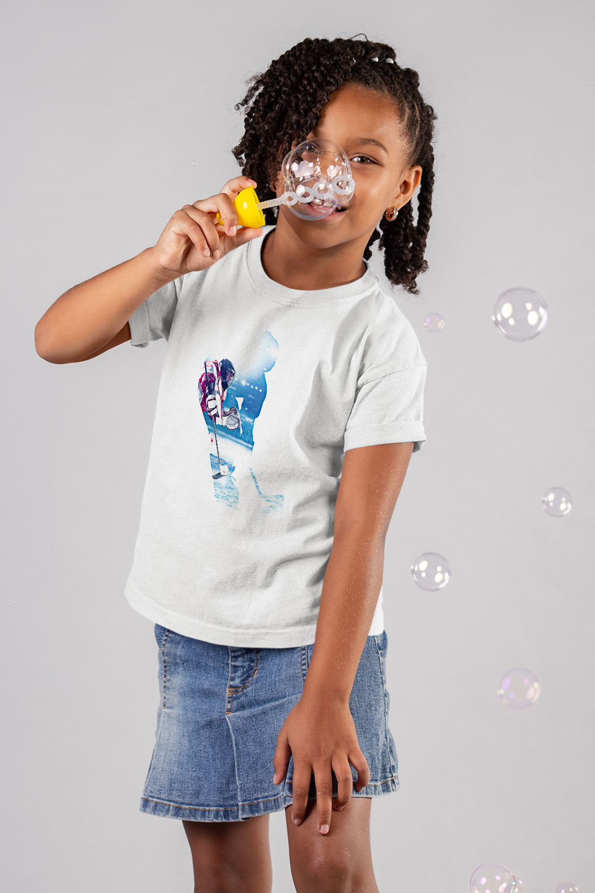 Hokey Baskılı Unisex Beyaz Çocuk Tişört - Tshirt
