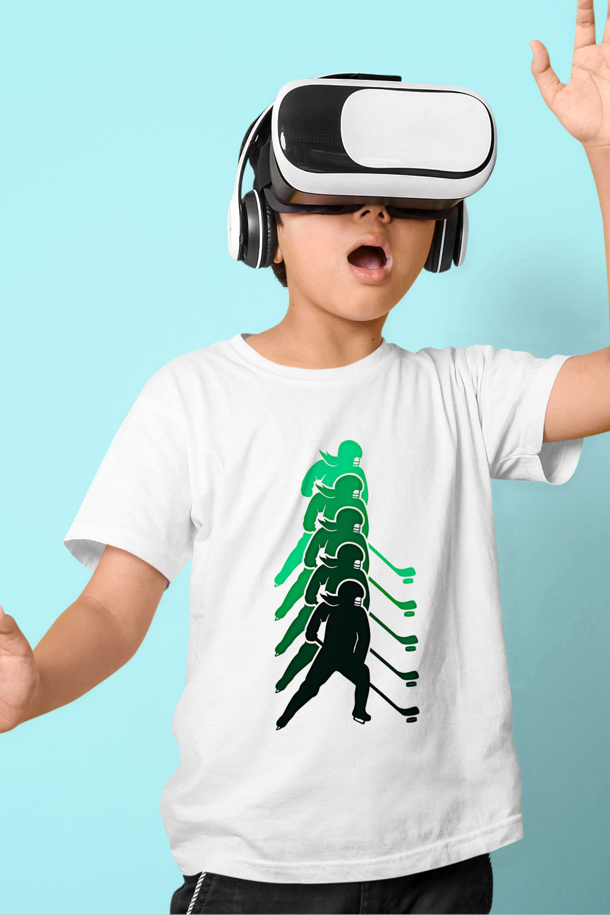 Hokey Baskılı Unisex Beyaz Çocuk Tişört - Tshirt