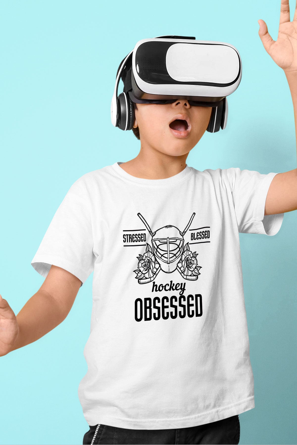 Hokey Baskılı Unisex Beyaz Çocuk Tişört - Tshirt