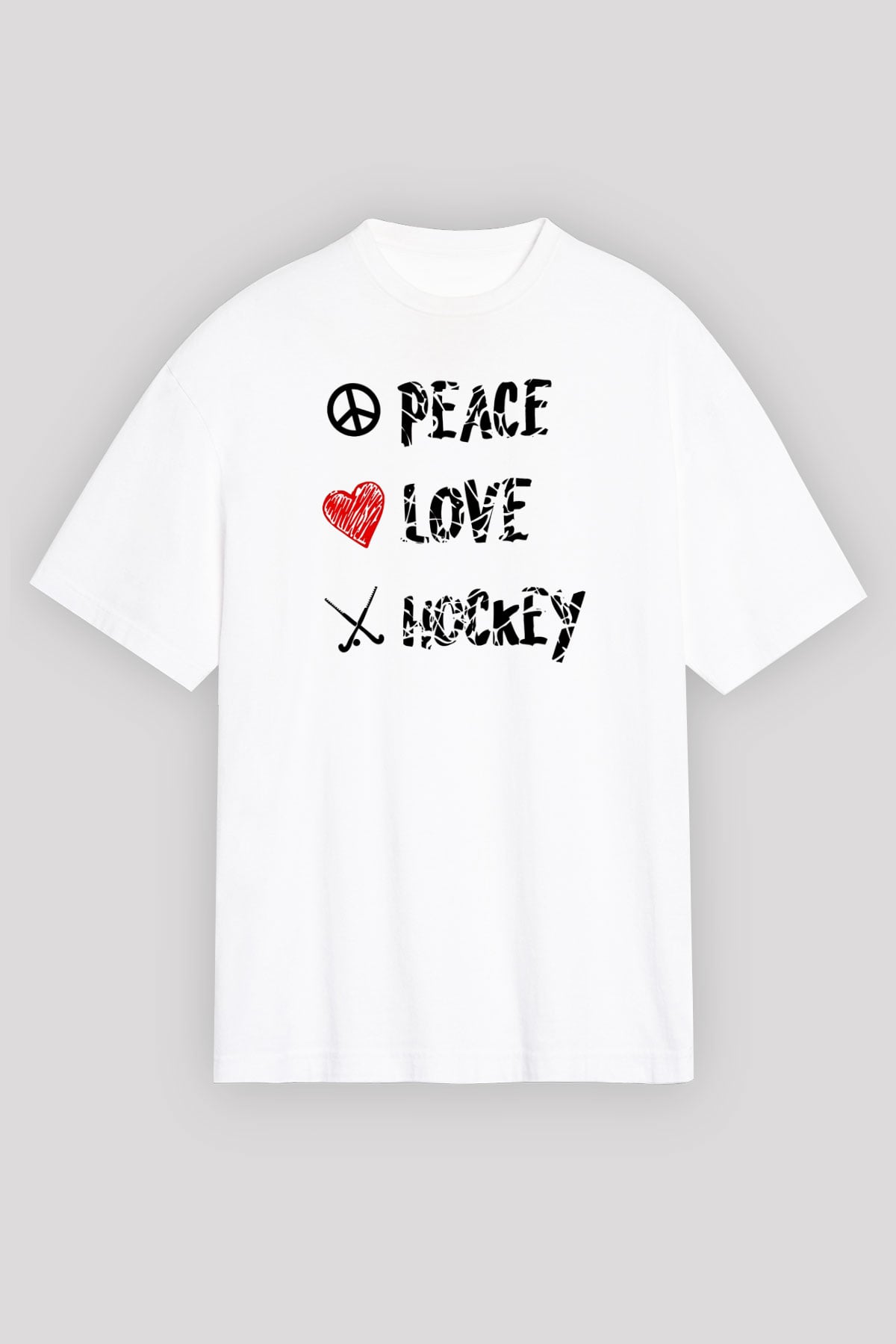 Hokey Baskılı Unisex Beyaz Oversize Tişört - Tshirt