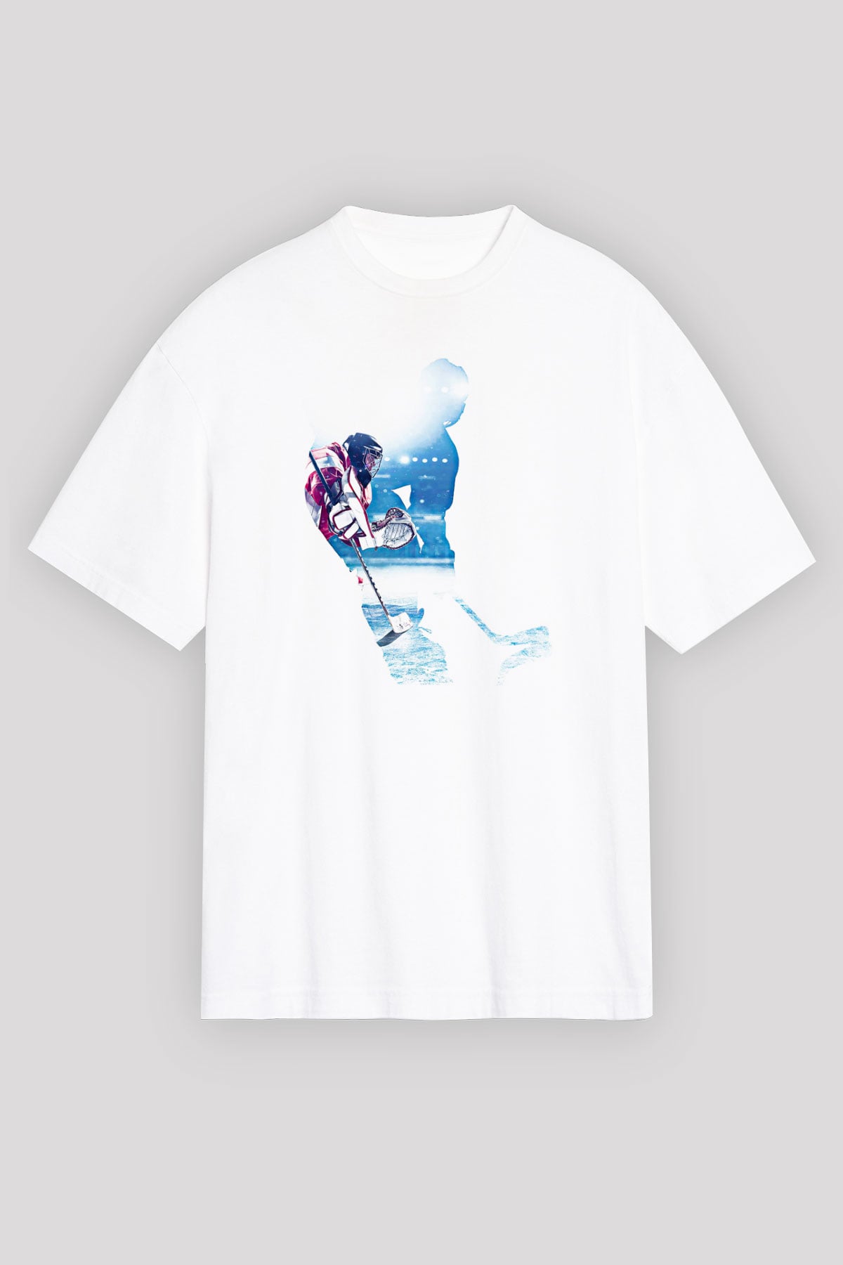 Hokey Baskılı Unisex Beyaz Oversize Tişört - Tshirt