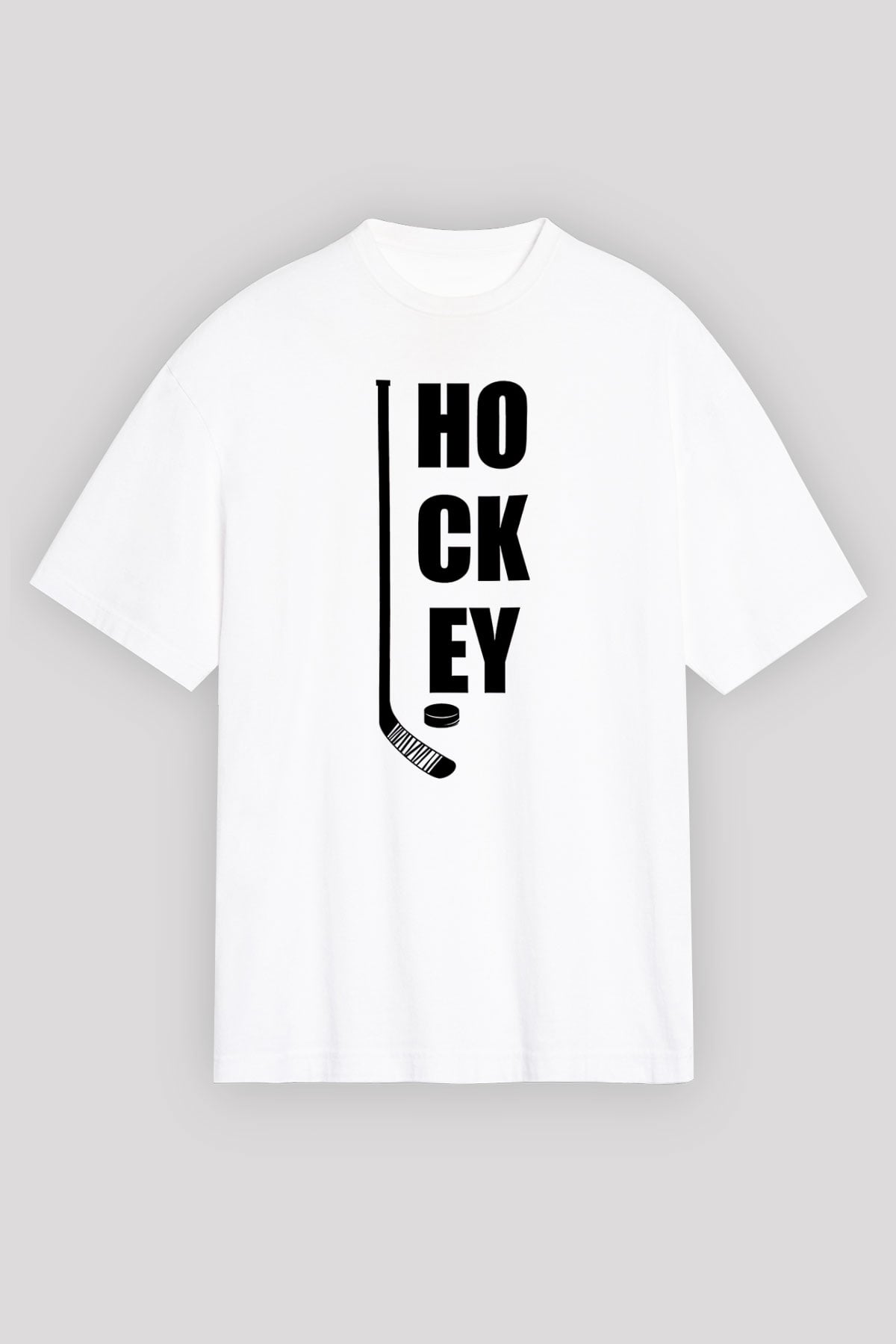Hokey Baskılı Unisex Beyaz Oversize Tişört - Tshirt