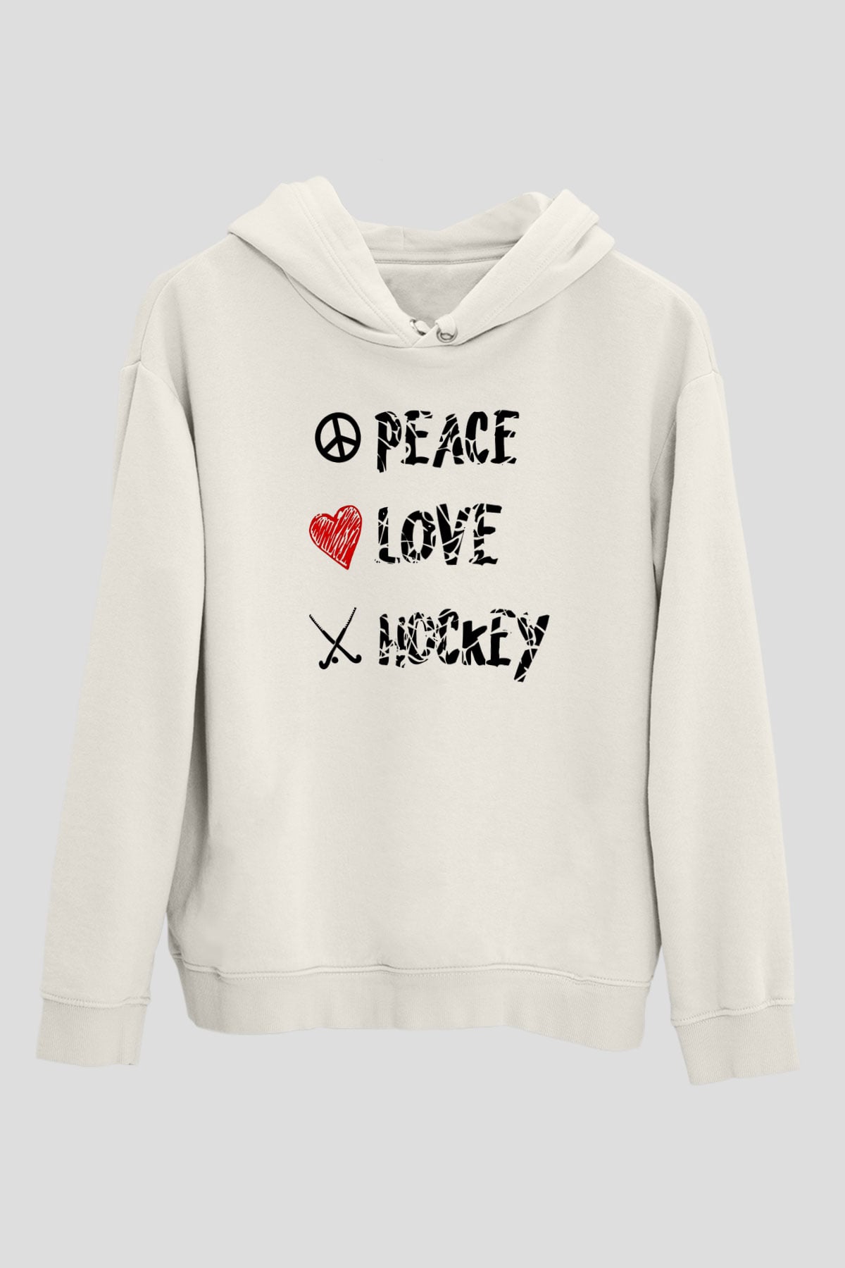 Hokey Baskılı Unisex Ekru Hoodie