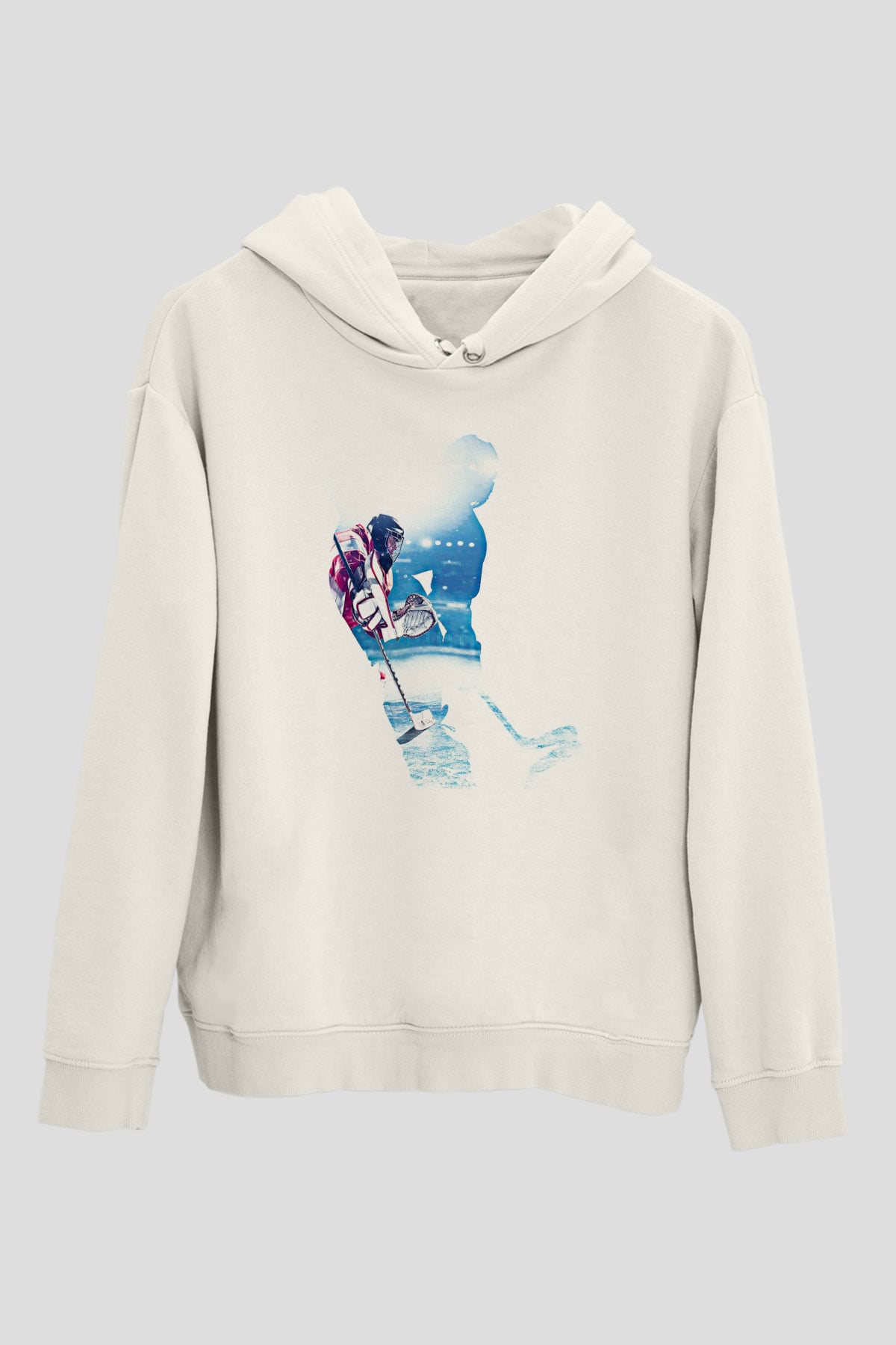 Hokey Baskılı Unisex Ekru Hoodie