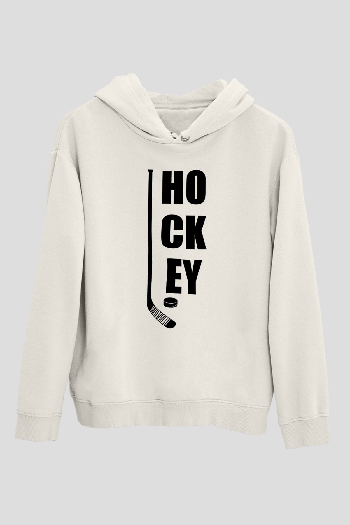 Hokey Baskılı Unisex Ekru Hoodie