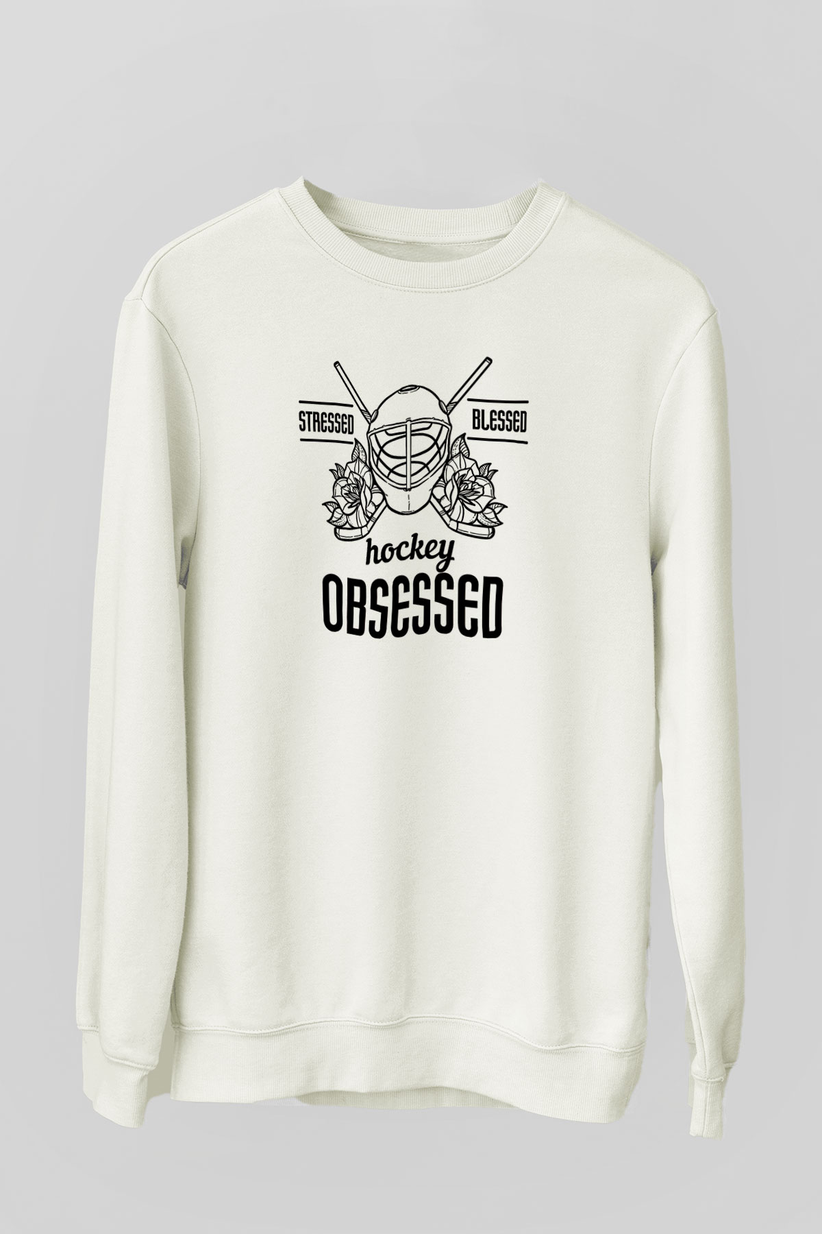Hokey Baskılı Unisex Ekru Sweatshirt