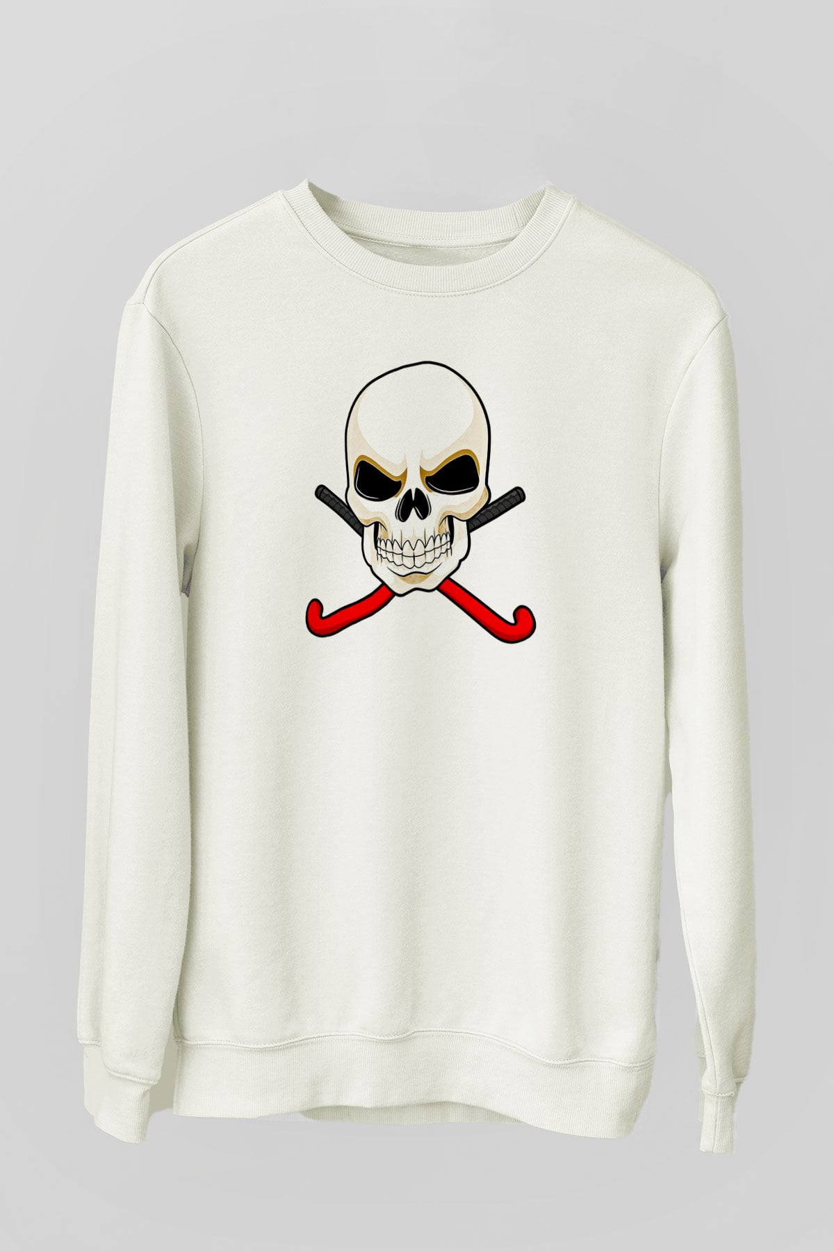 Hokey Baskılı Unisex Ekru Sweatshirt