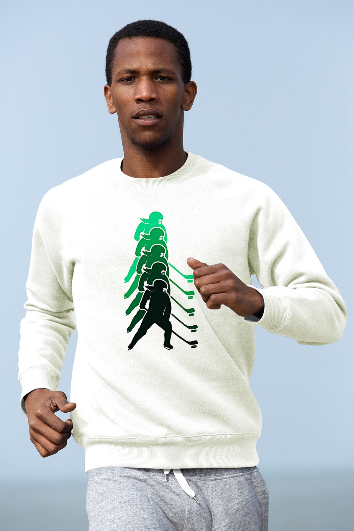 Hokey Baskılı Unisex Ekru Sweatshirt