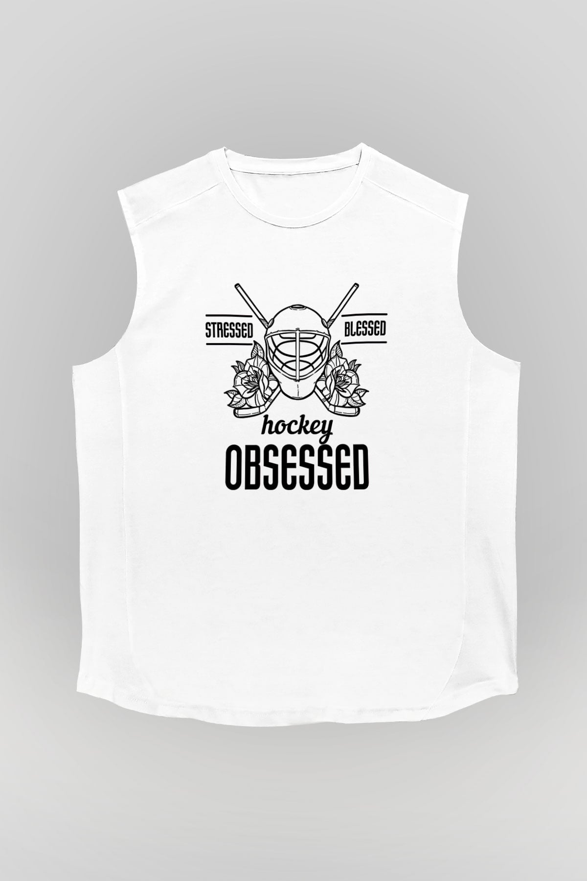 Hokey Baskılı Unisex Kolsuz Beyaz Tişört