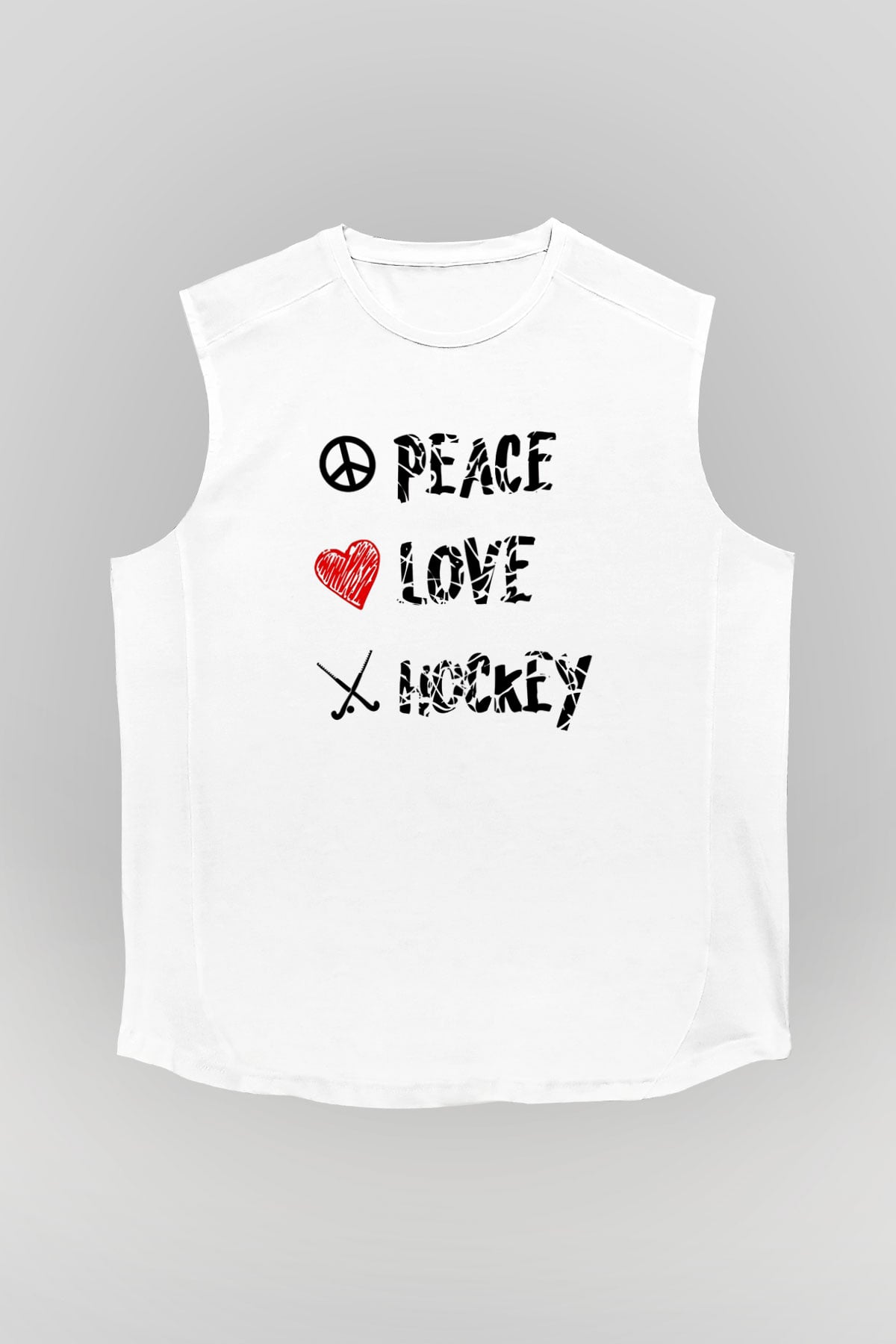 Hokey Baskılı Unisex Kolsuz Beyaz Tişört