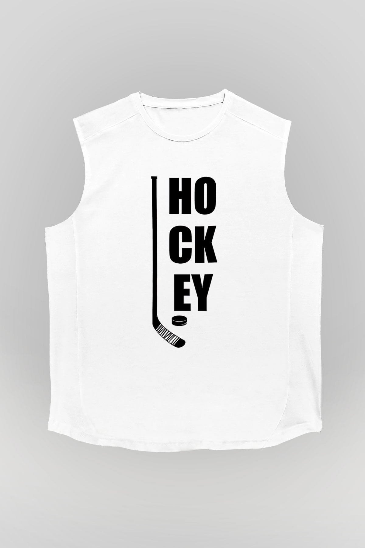 Hokey Baskılı Unisex Kolsuz Beyaz Tişört