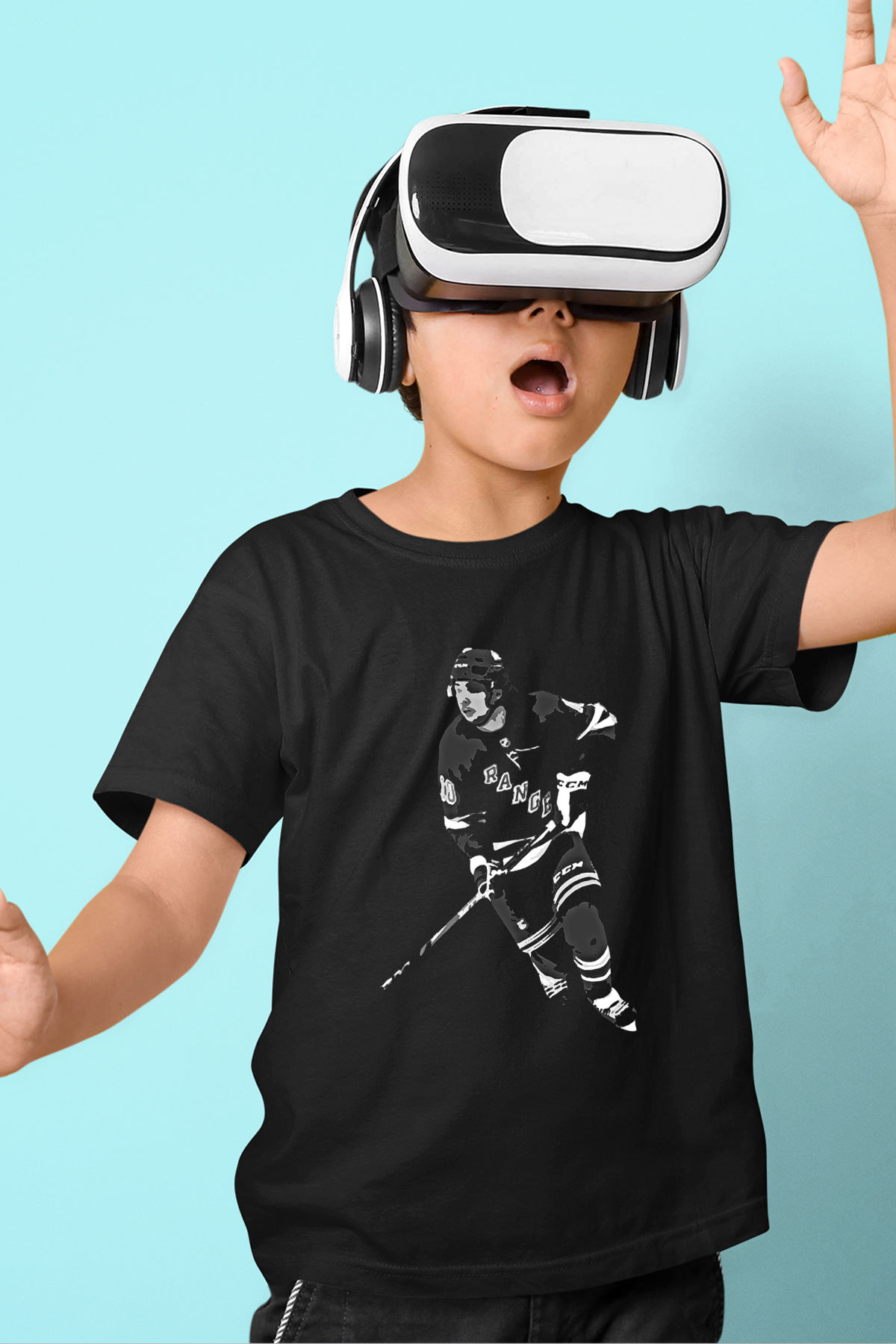 Hokey Baskılı Unisex Siyah Çocuk Tİşörtü - Tshirt