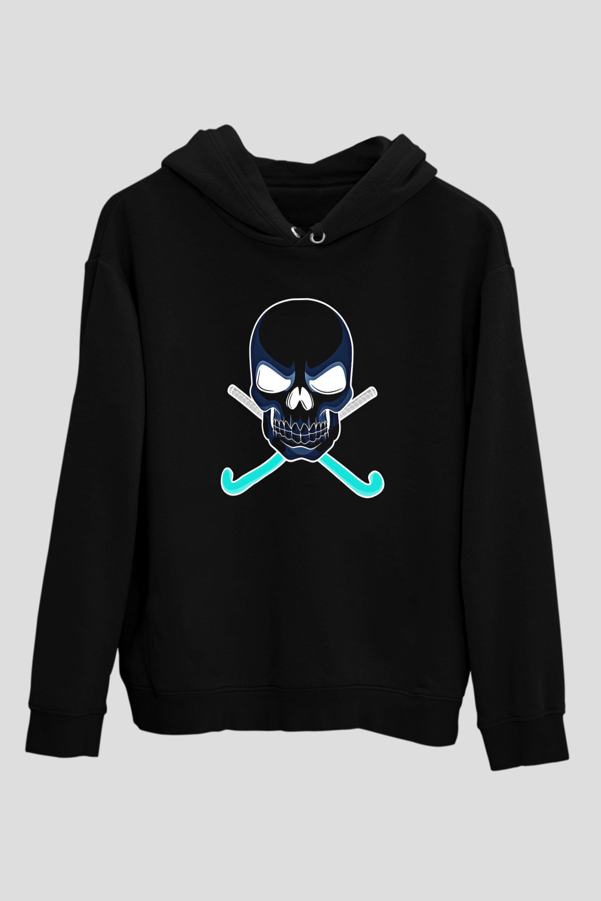 Hokey Baskılı Unisex Siyah Hoodie