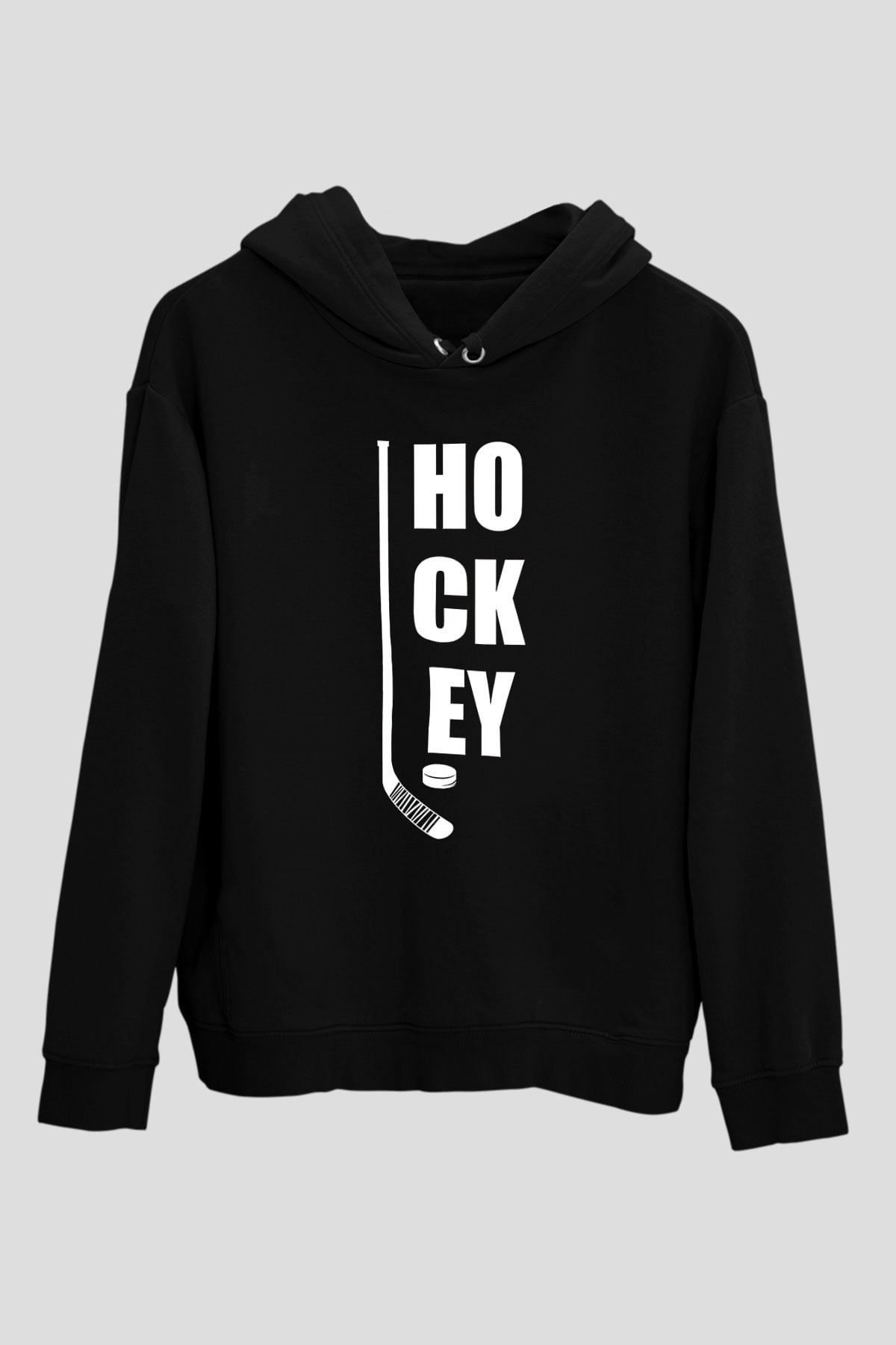Hokey Baskılı Unisex Siyah Hoodie