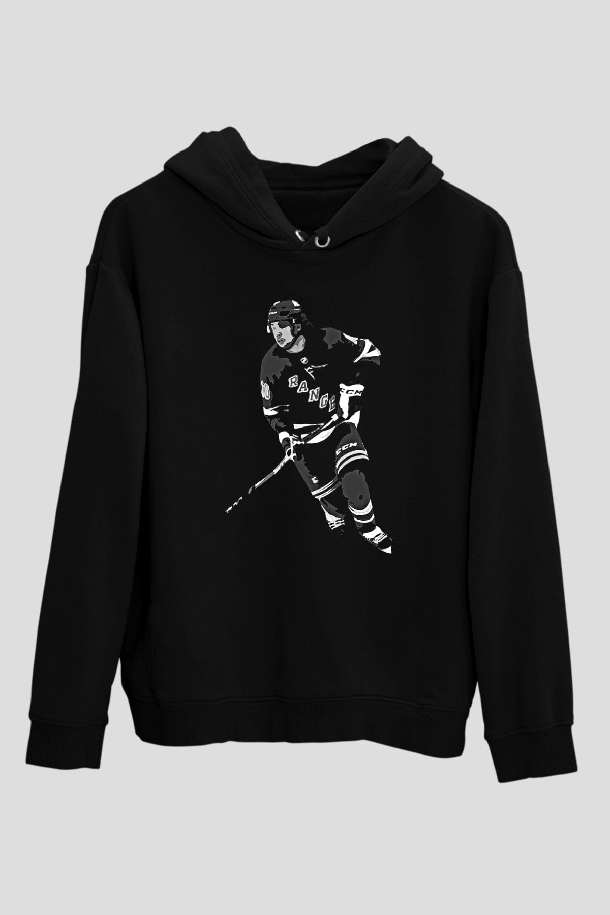 Hokey Baskılı Unisex Siyah Hoodie