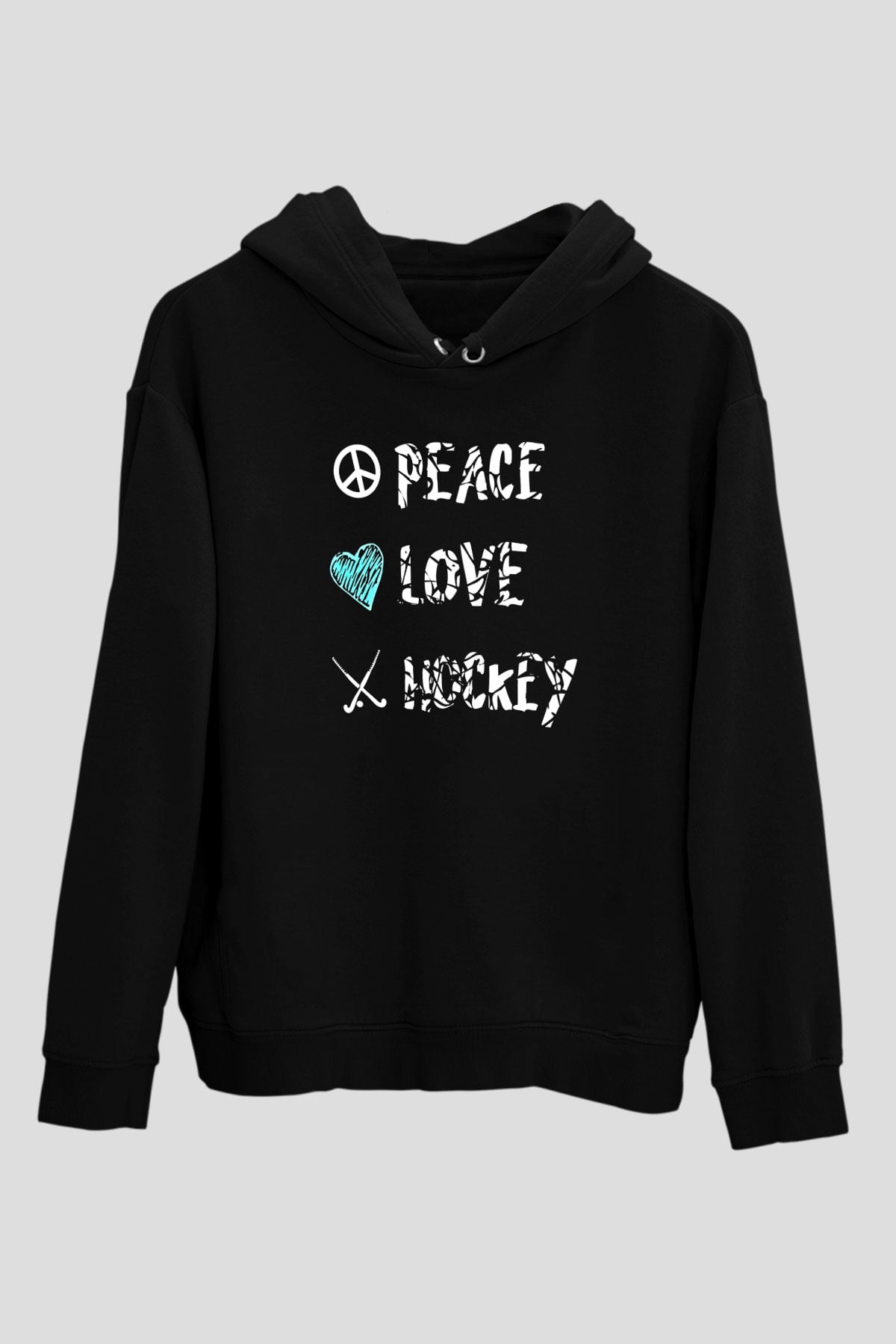 Hokey Baskılı Unisex Siyah Hoodie