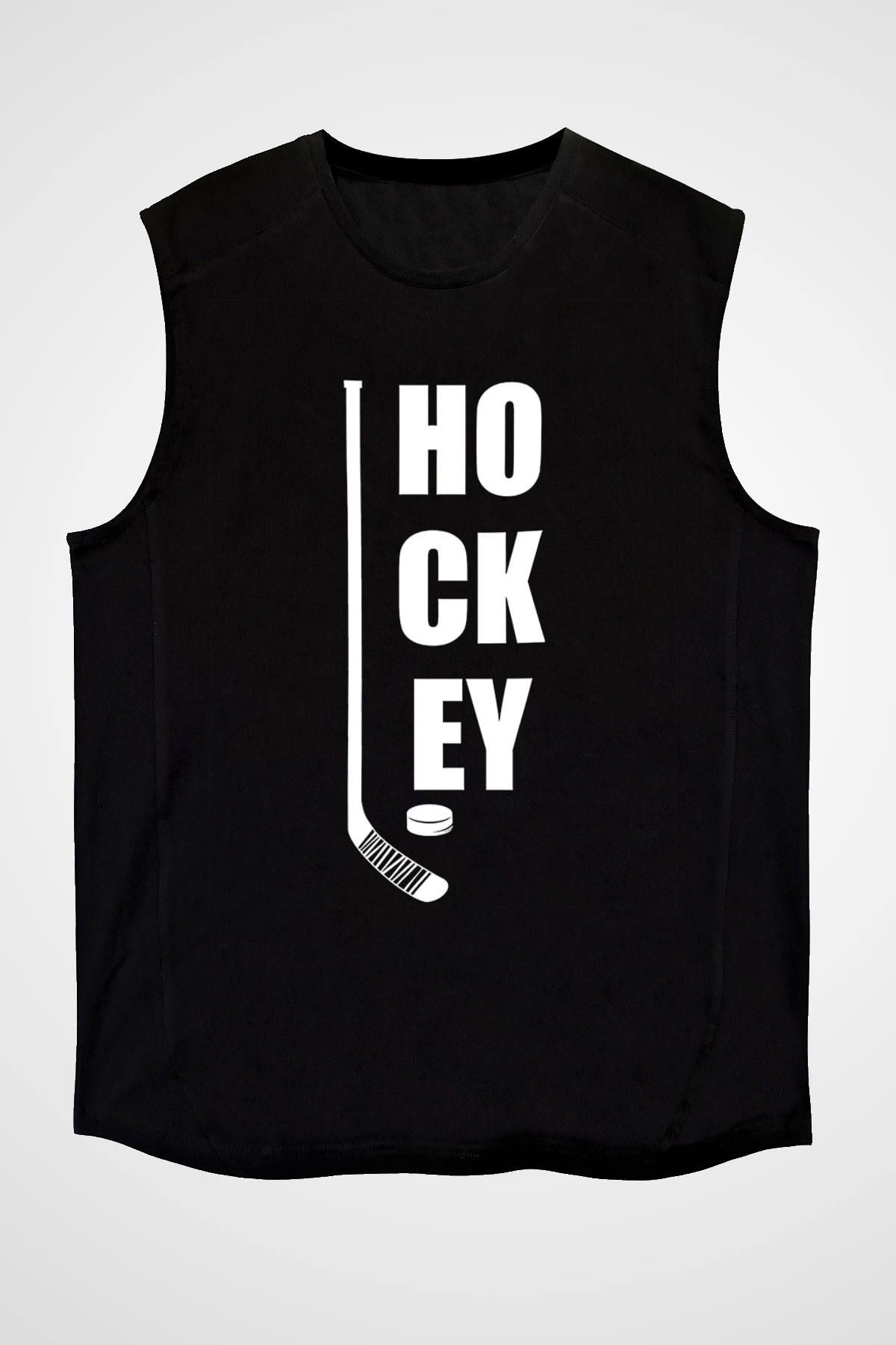 Hokey Baskılı Unisex Siyah Kolsuz Tişört