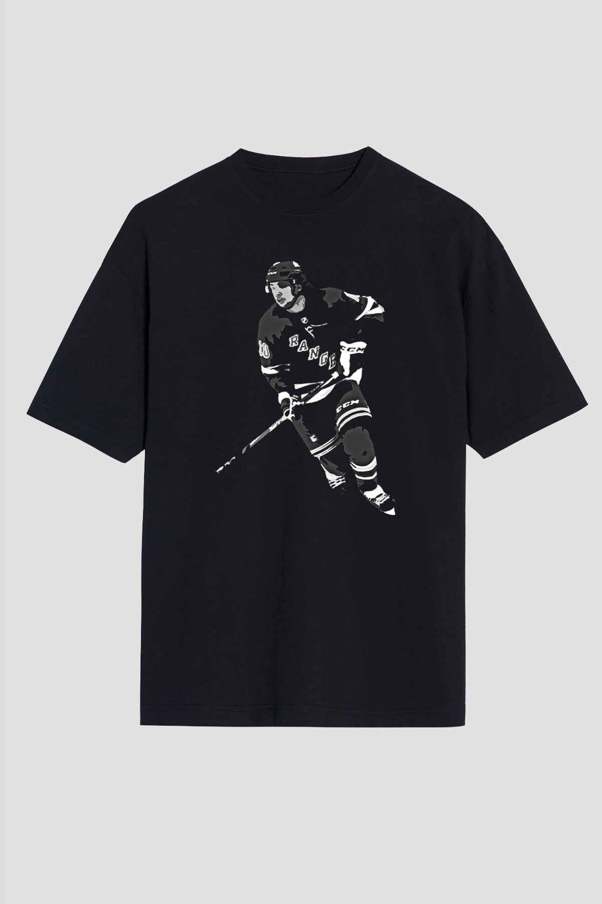 Hokey Baskılı Unisex Siyah Oversize Tişört