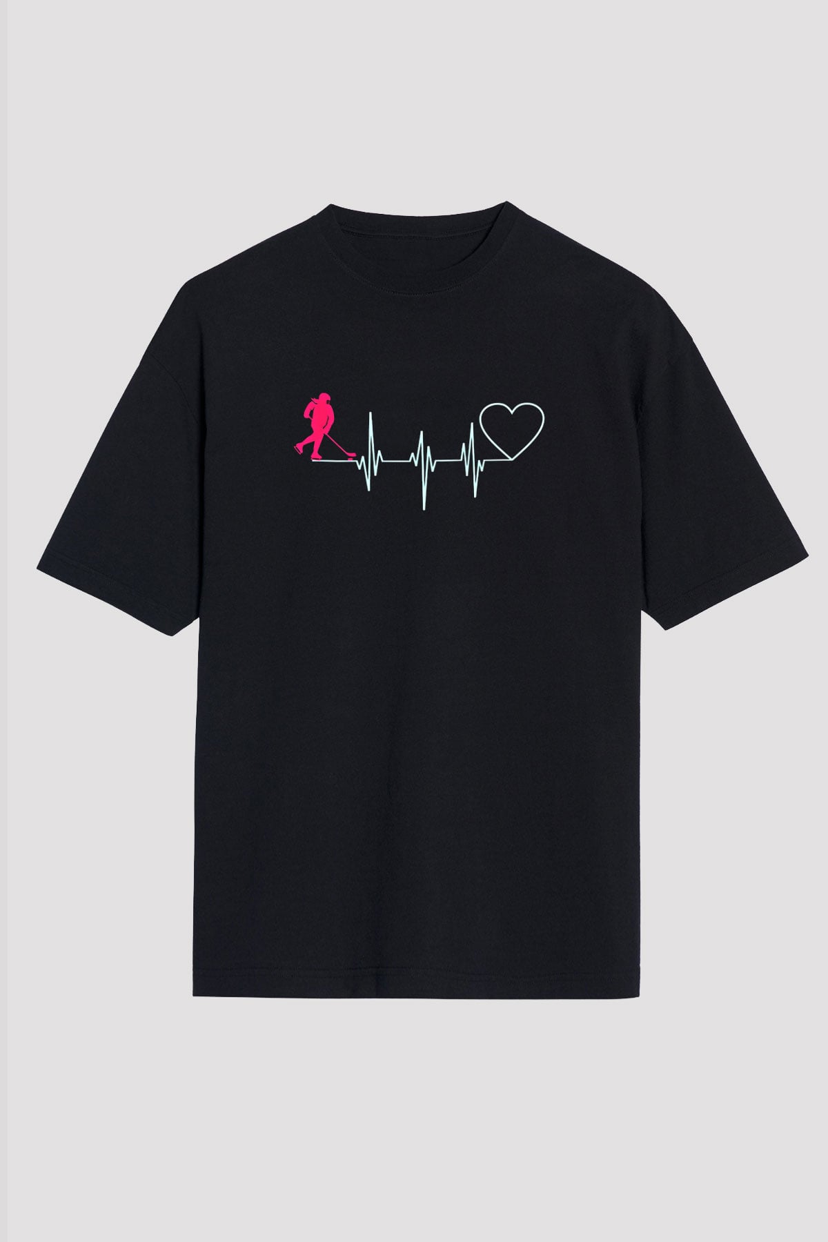 Hokey Baskılı Unisex Siyah Oversize Tişört