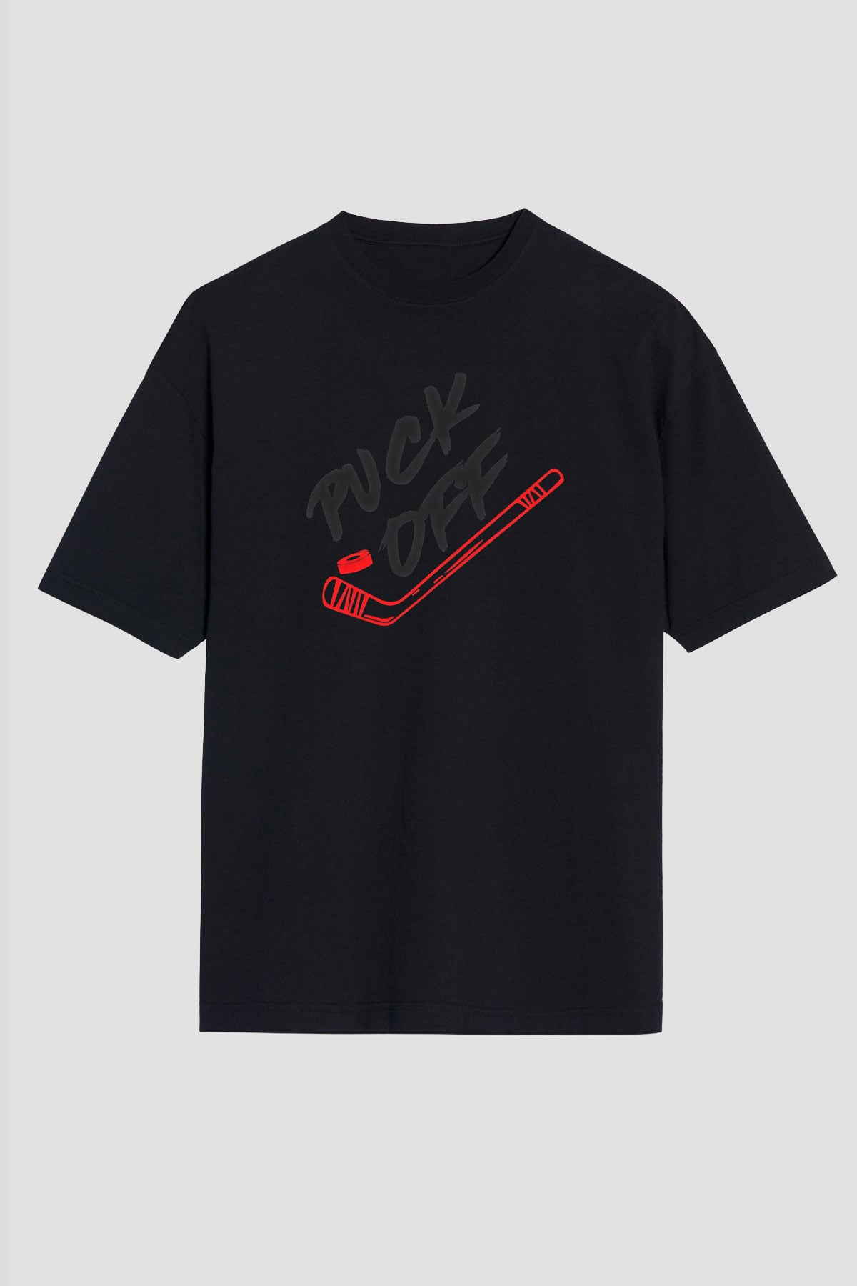 Hokey Baskılı Unisex Siyah Oversize Tişört