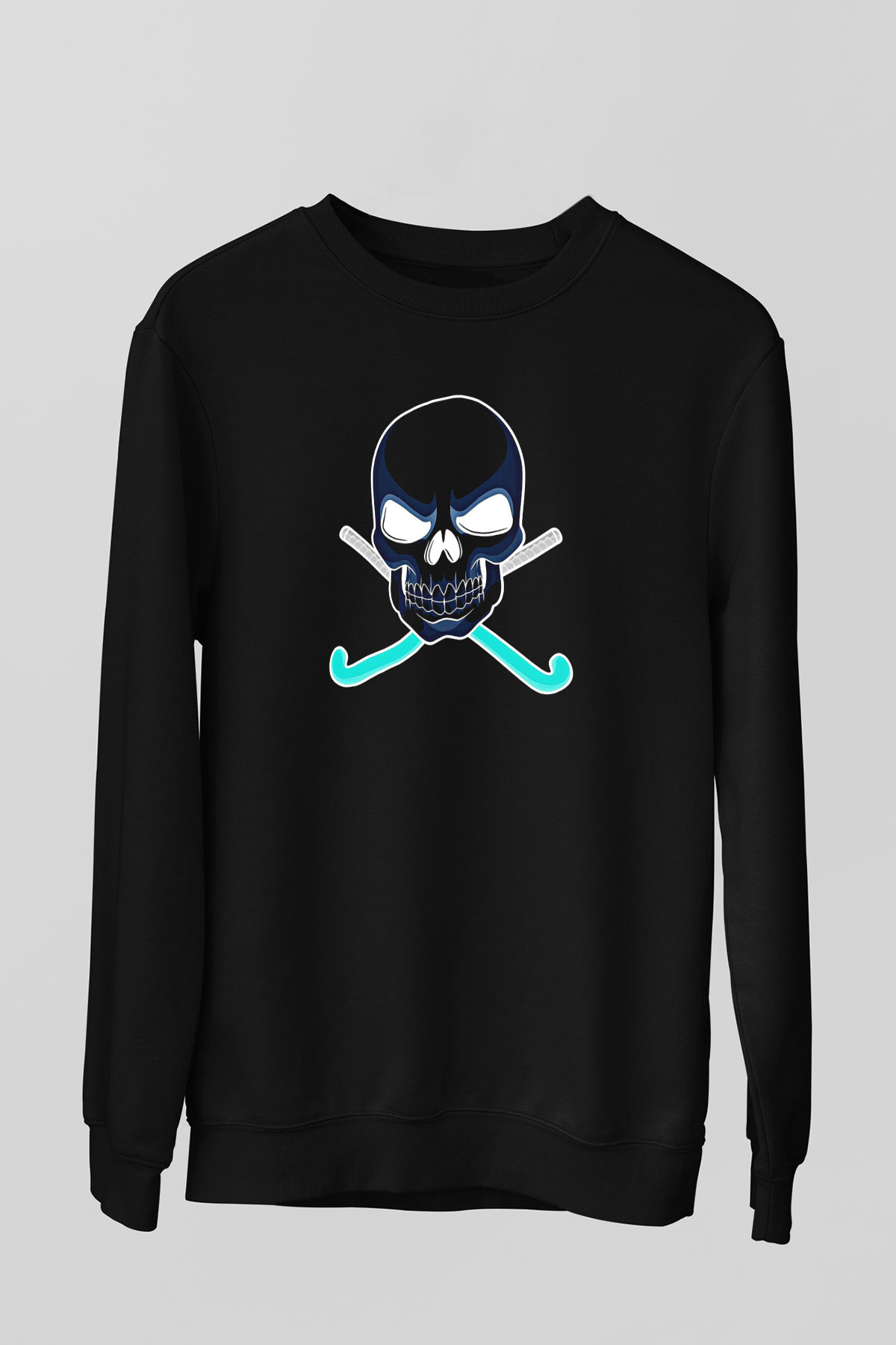 Hokey Baskılı Unisex Siyah Sweatshirt