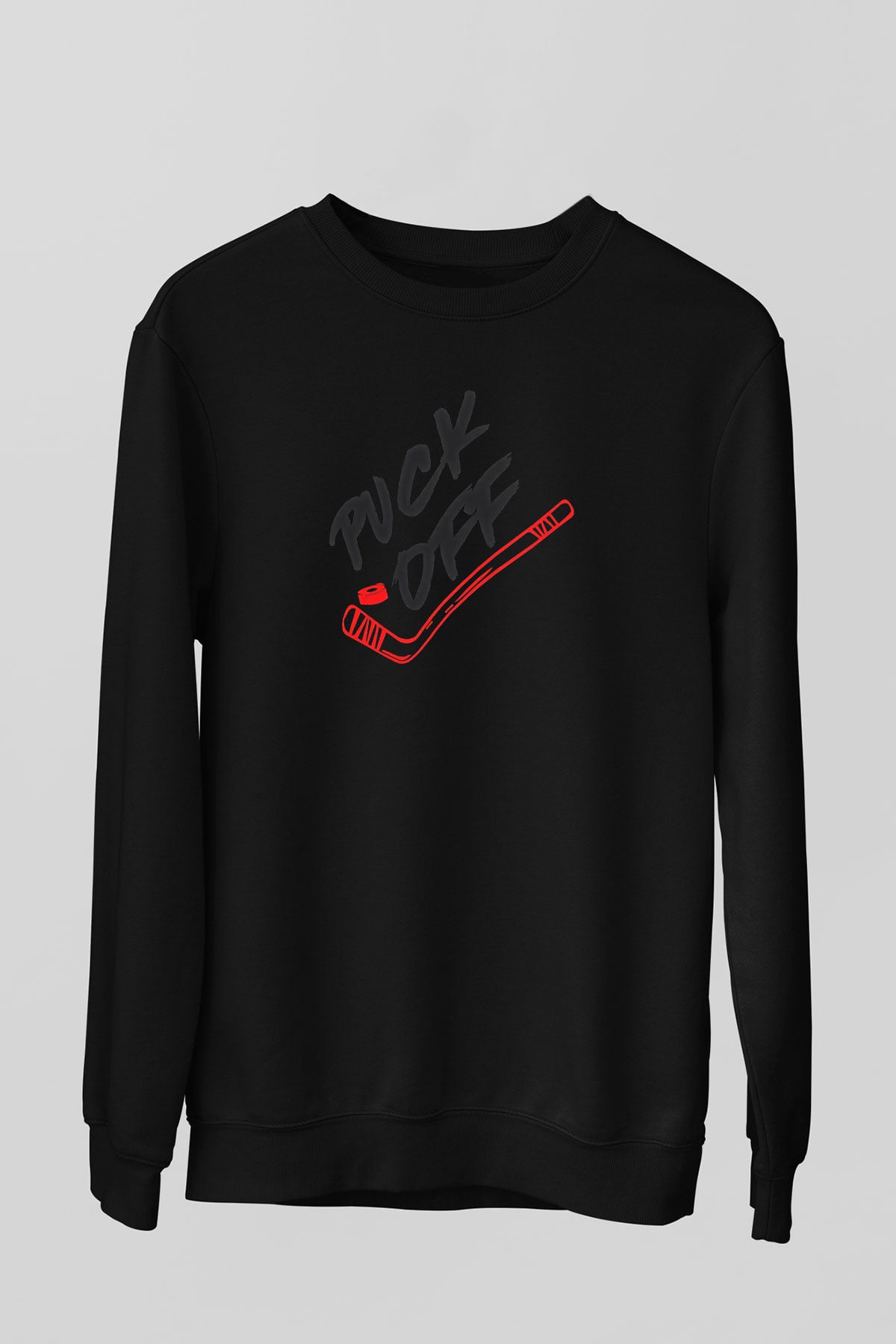 Hokey Baskılı Unisex Siyah Sweatshirt