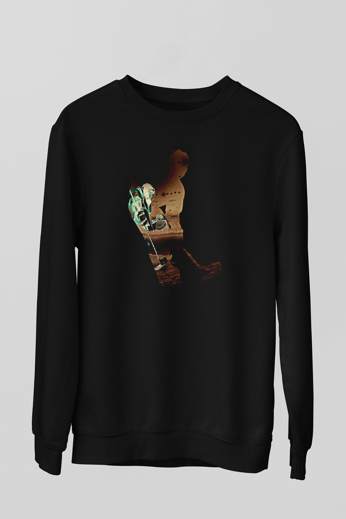 Hokey Baskılı Unisex Siyah Sweatshirt