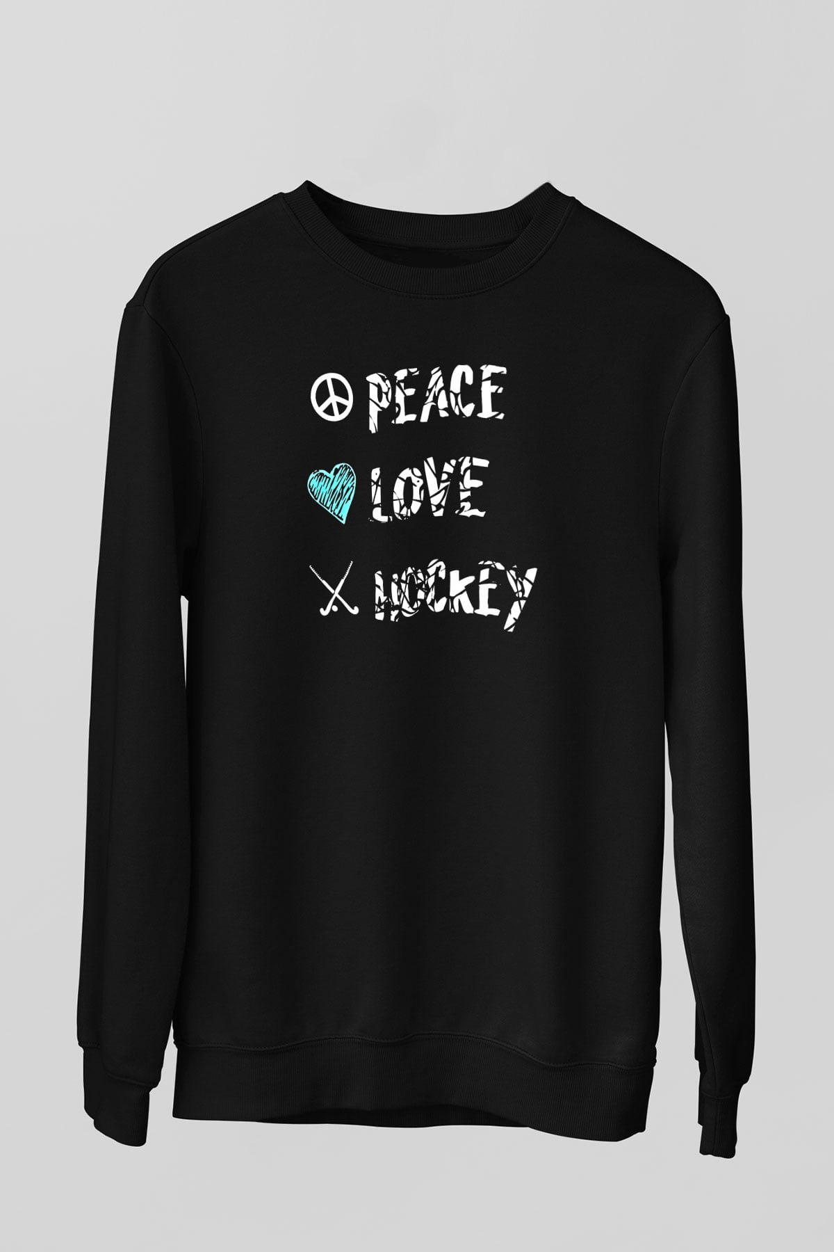 Hokey Baskılı Unisex Siyah Sweatshirt