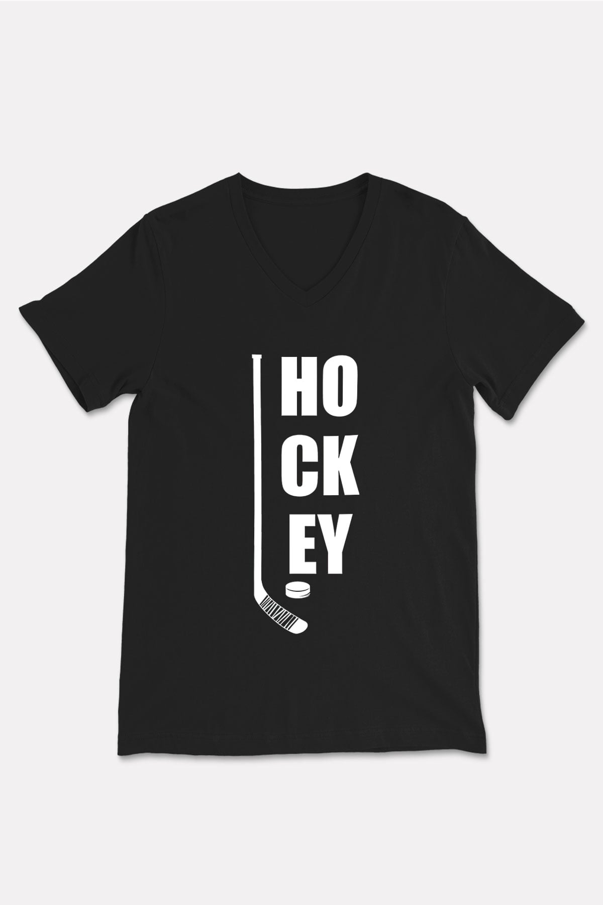 Hokey Baskılı Unisex Siyah V Yaka Tişört