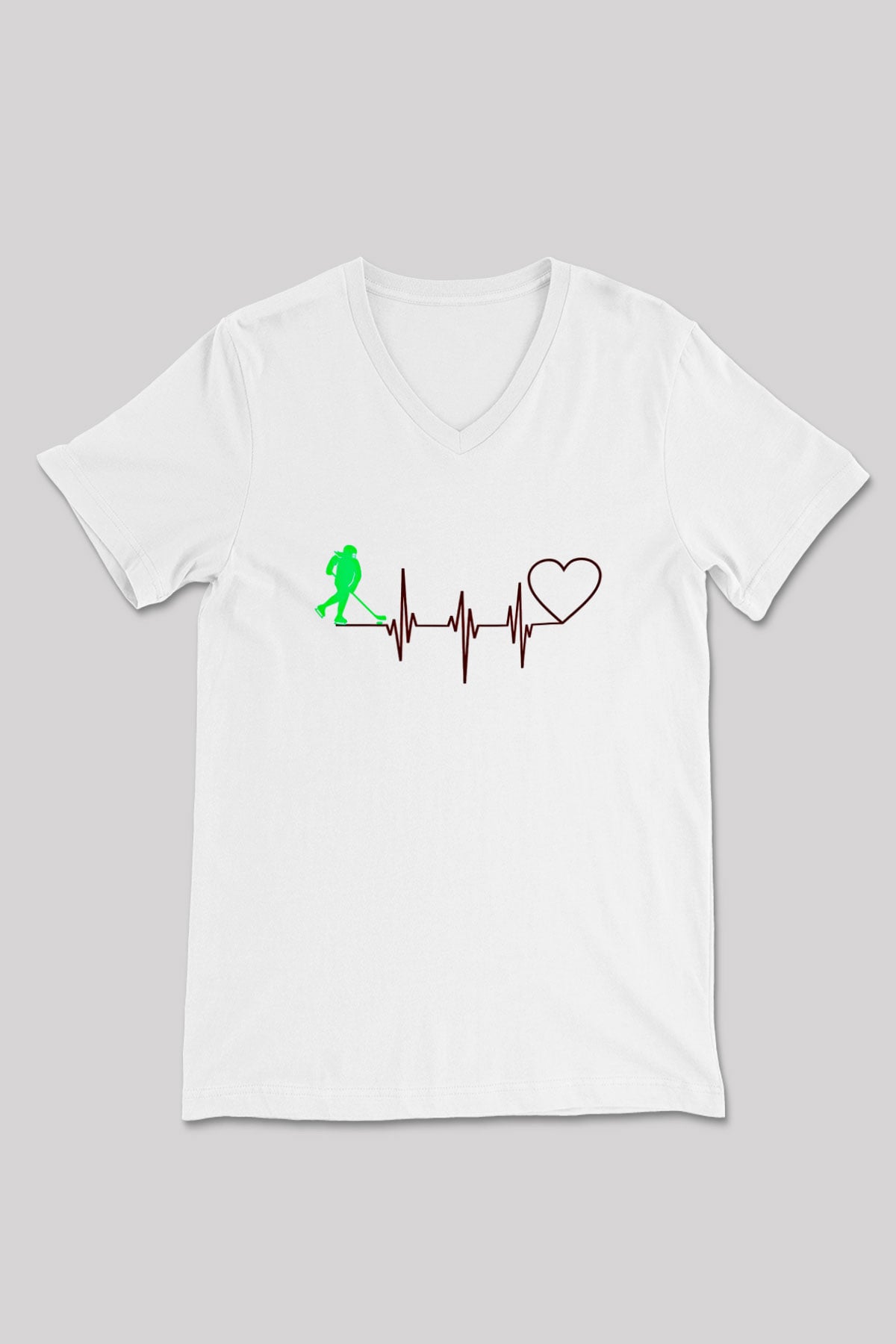 Hokey Baskılı Unisex V Yaka Tişört - Tshirt