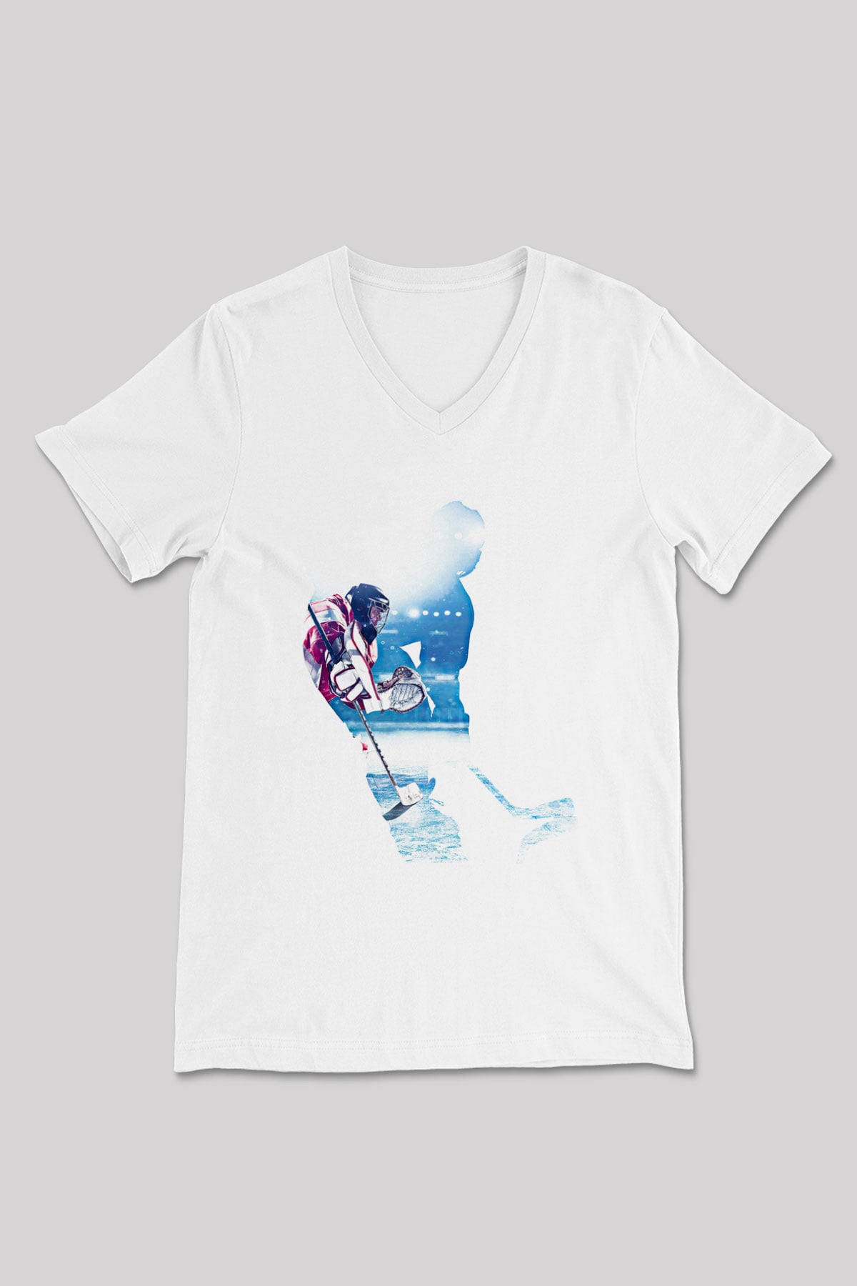 Hokey Baskılı Unisex V Yaka Tişört - Tshirt