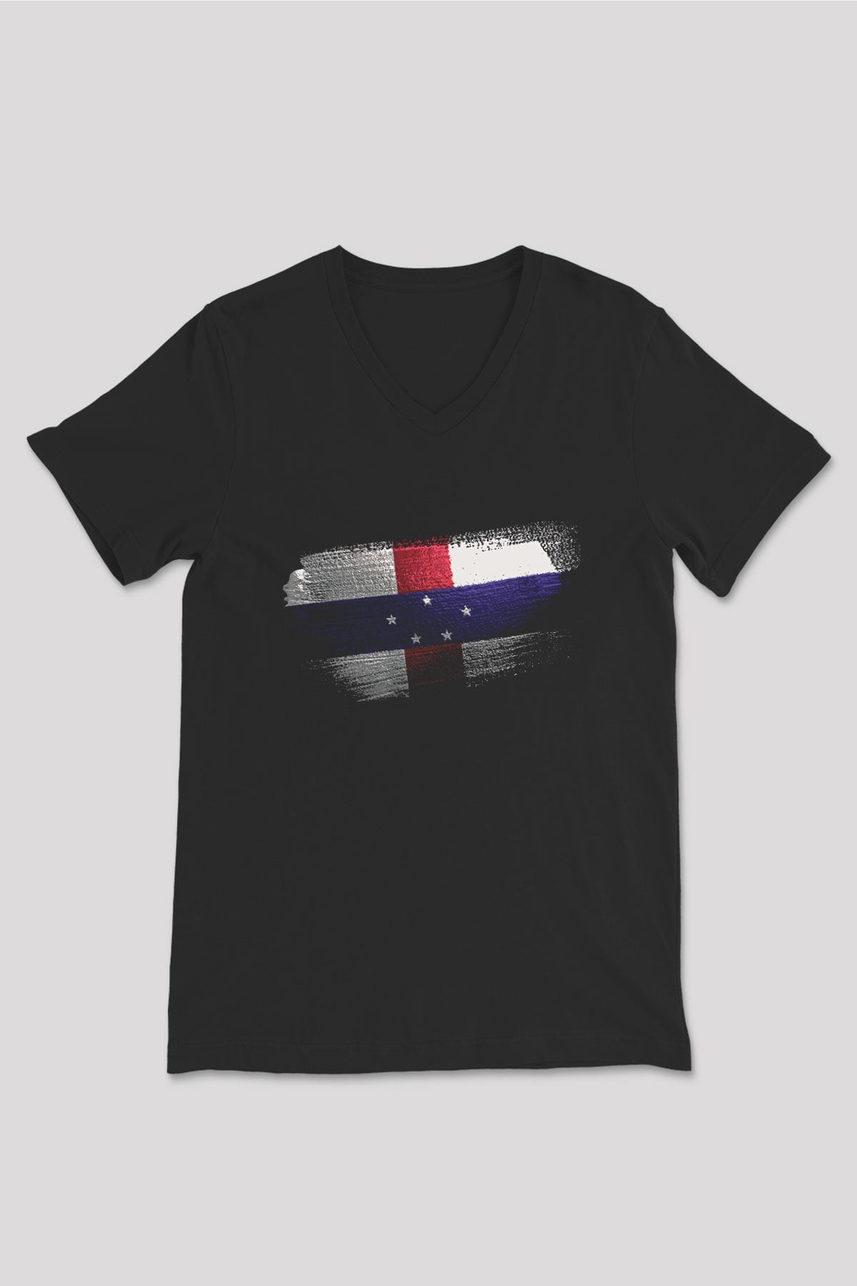Hollanda Antilleri - Netherlands Antilles Bayrağı Baskılı Unisex Siyah V Yaka Tişört
